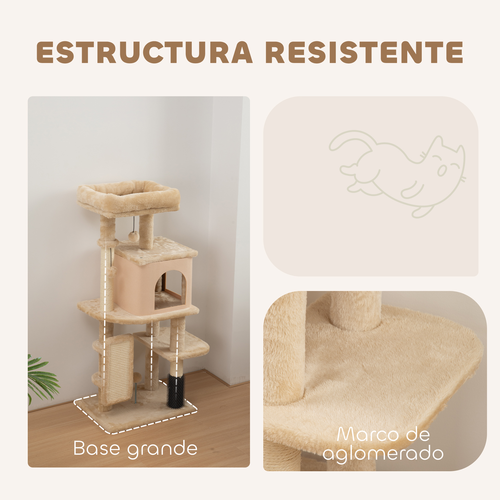 Cat Scratching Tree With Sisal Posts And Hanging Balls Beige_voghion.com