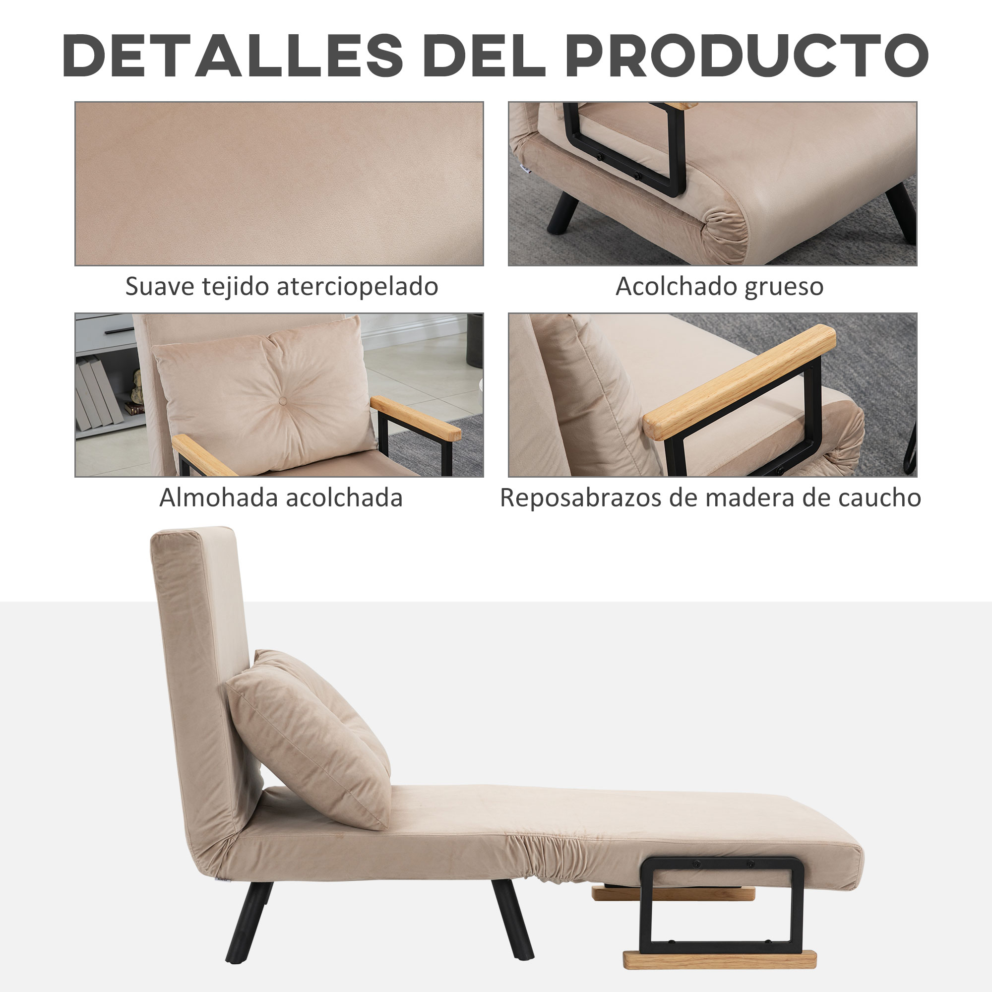 Convertible Single Sofa Bed Adjustable 4 In 1 Chair Bed Beige_voghion.com