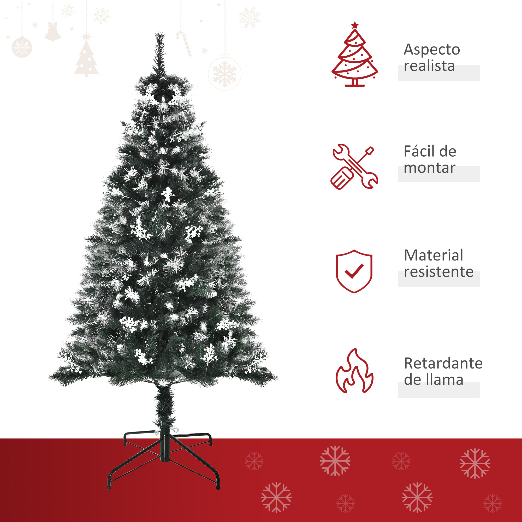 Albero di natale artificiale con base in acciaio e decorazioni_voghion.com