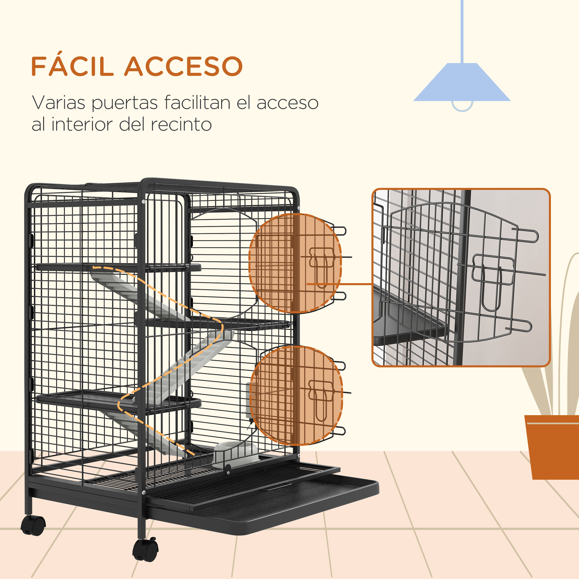 Rodent Cage With Wheels 3 Platforms Tray Feeder And Water Bottle_voghion.com