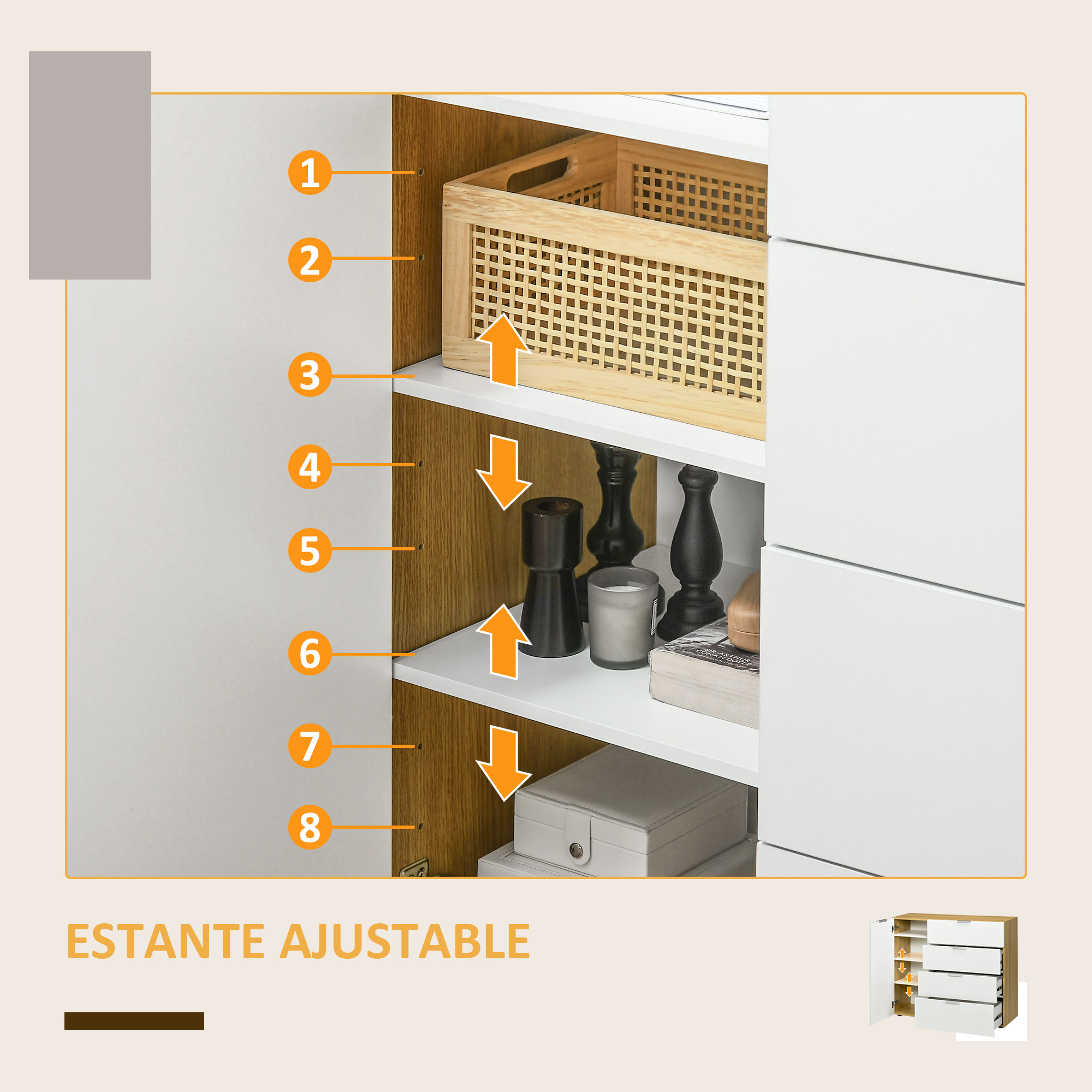 Sideboard Cabinet With 4 Drawers Cupboard And Adjustable Shelves_voghion.com
