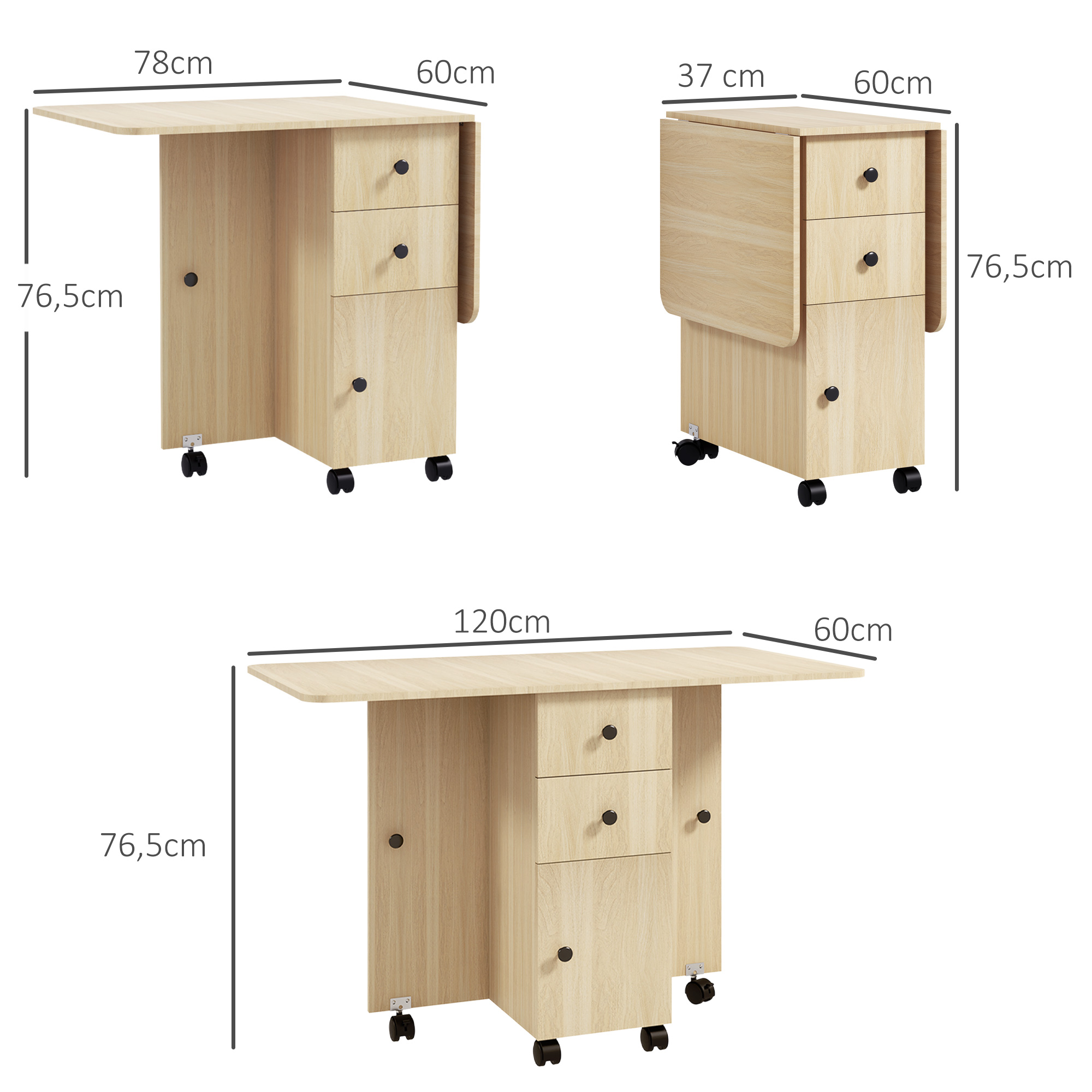 Table de salle à manger pliante avec roulettes et rabats_voghion.com