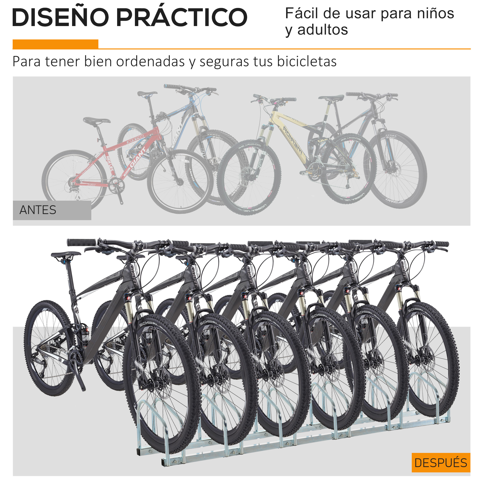 Aparcamiento Para 6 Bicicletas Soporte De Acero Para Aparcar Bicicletas En El Suelo O Pared 179x33x27 Cm Plata_ecoleips.com