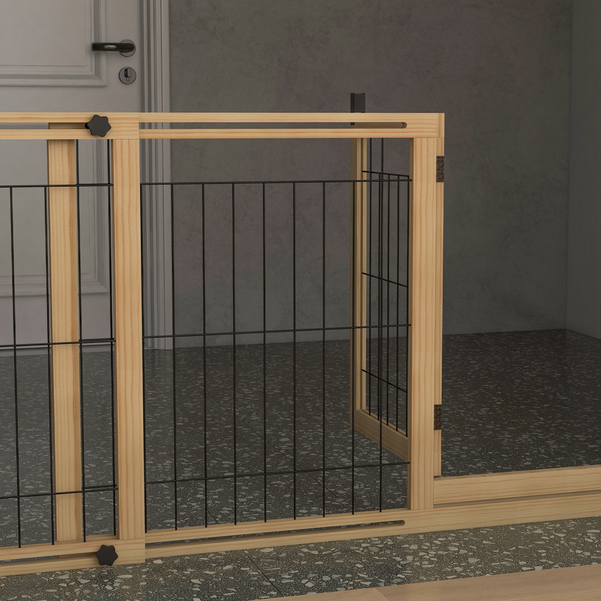 Valla extensible para mascotas con paneles y patas de apoyo natural_voghion.com