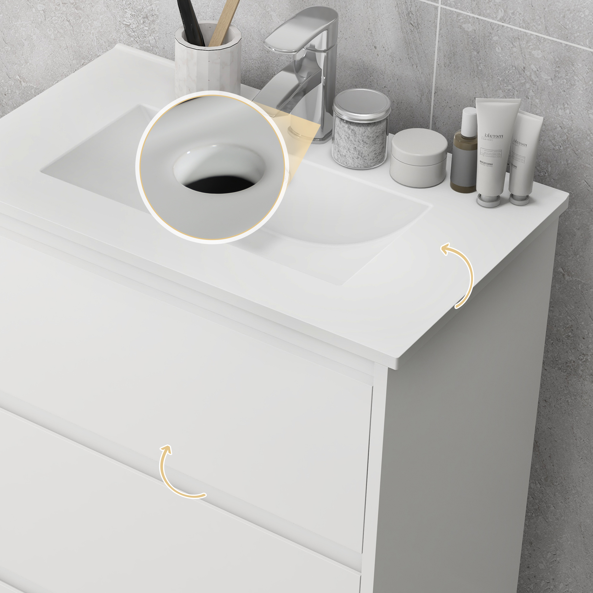 Bathroom Vanity Cabinet With Ceramic Basin And 2 Drawers White_voghion.com