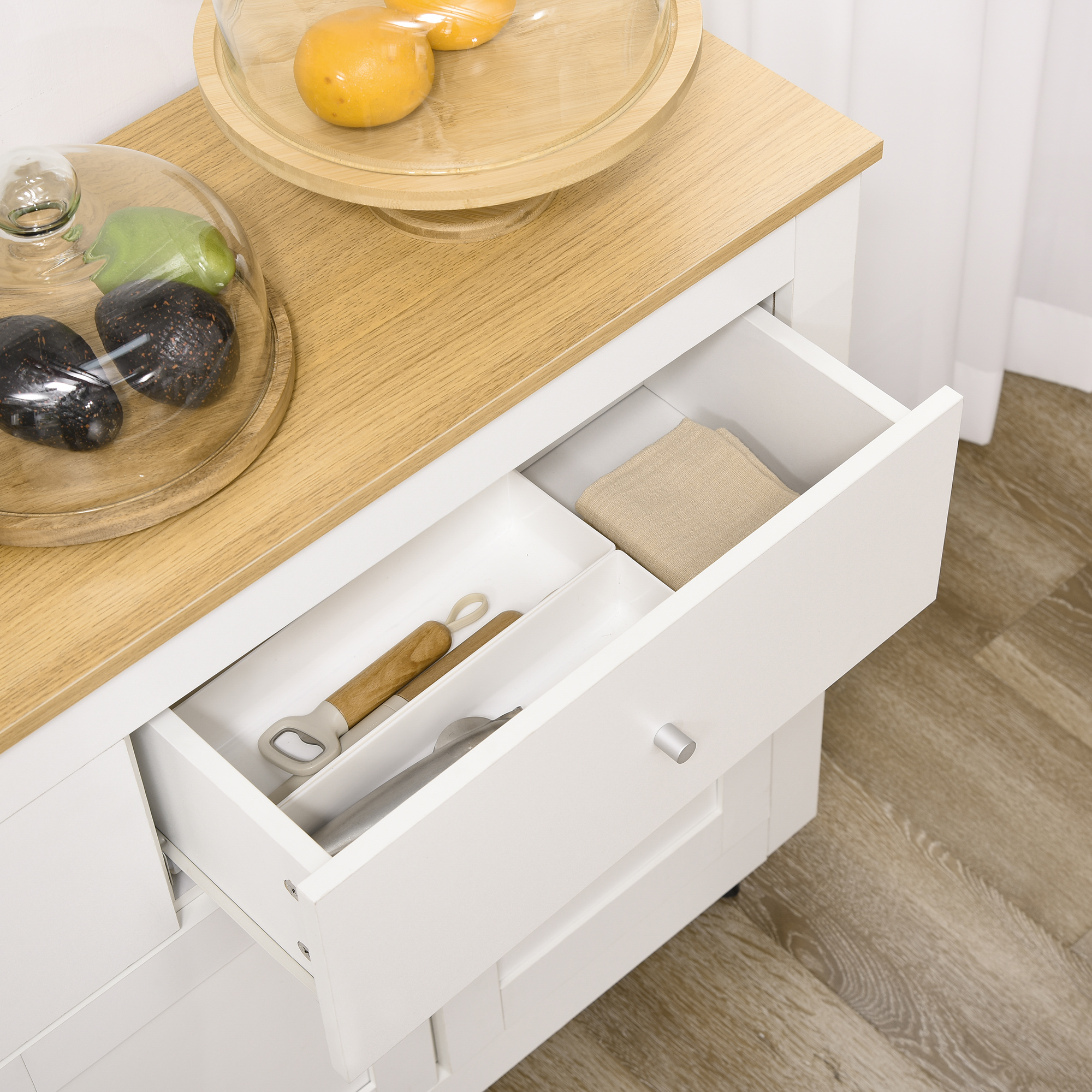 White Kitchen Sideboard With 3 Doors And 2 Drawers Adjustable Shelf_voghion.com