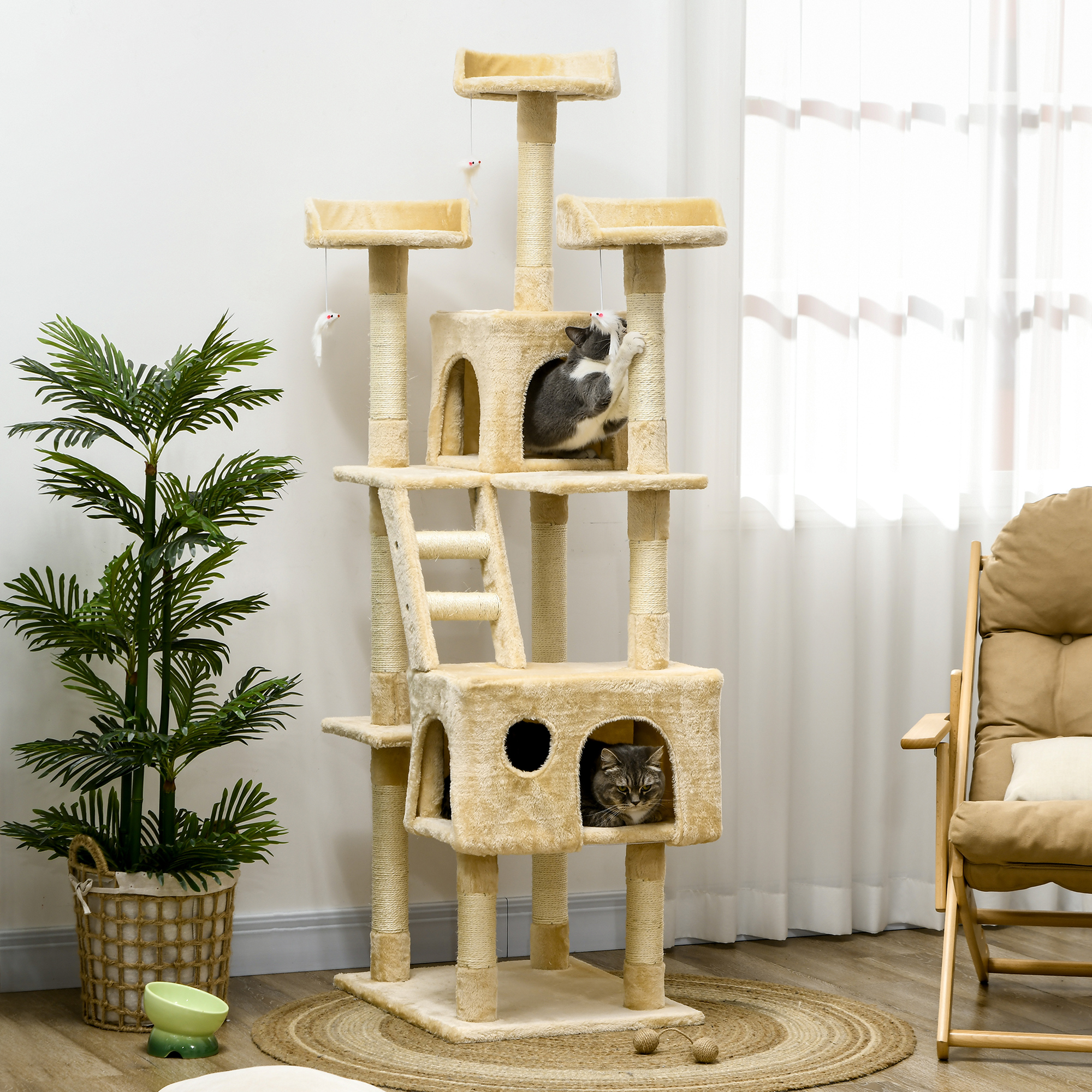 Large Cat Tree Scratcher With Platforms Caves And Toys Beige_voghion.com