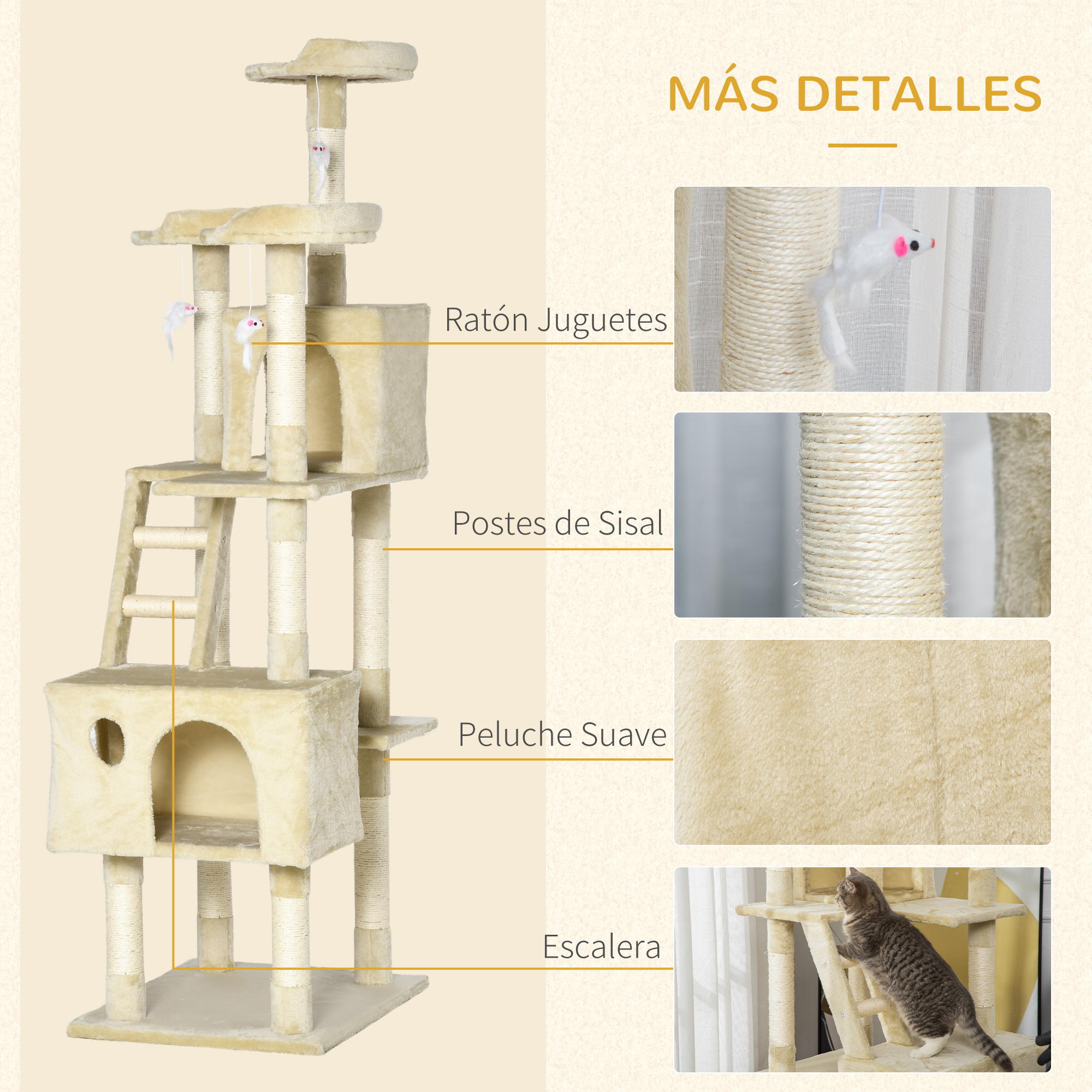 Large Cat Tree Scratcher With Platforms Caves And Toys Beige_voghion.com