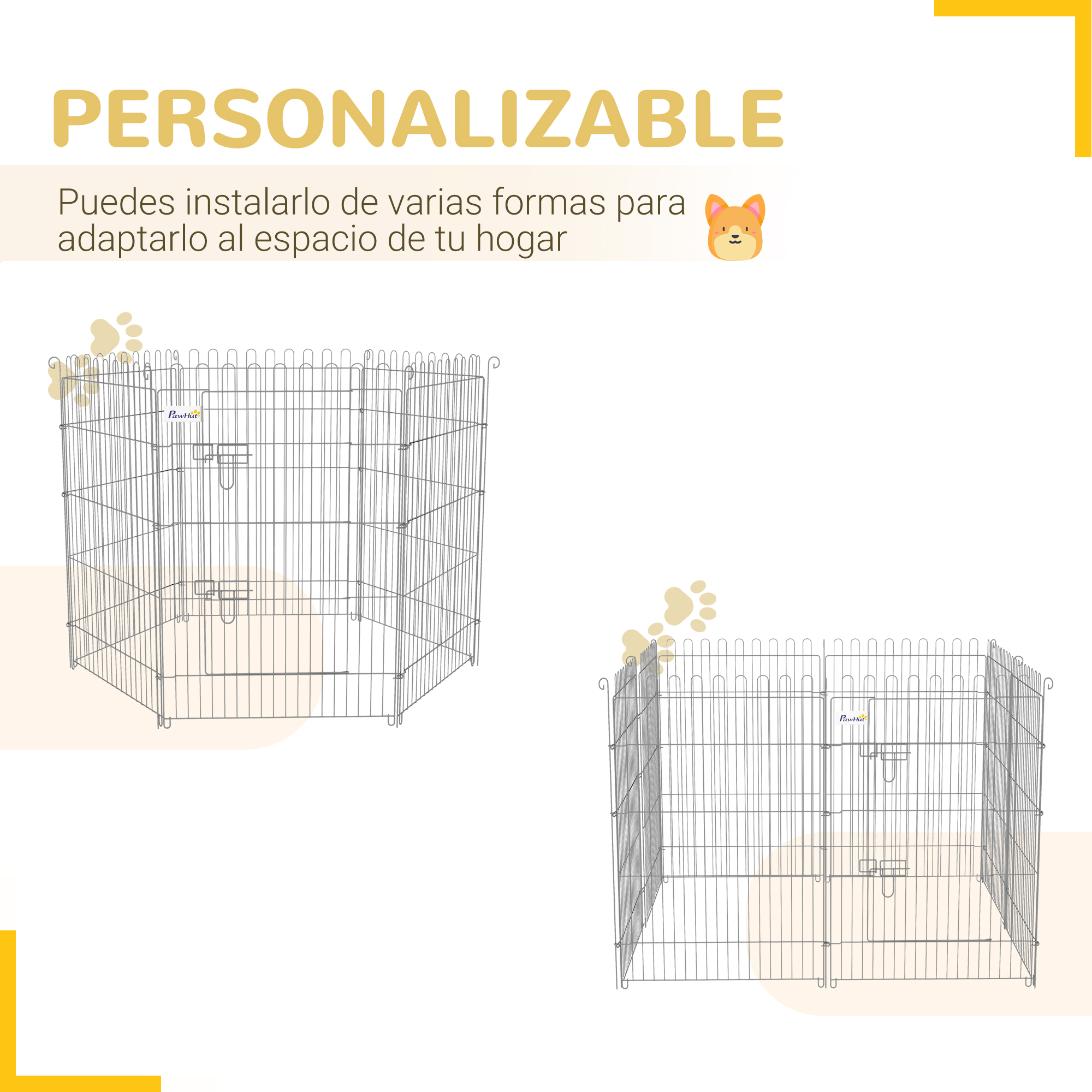 Valla Plegable Para Perros De 8 Piezas Con Puerta De Acero Plata_voghion.com