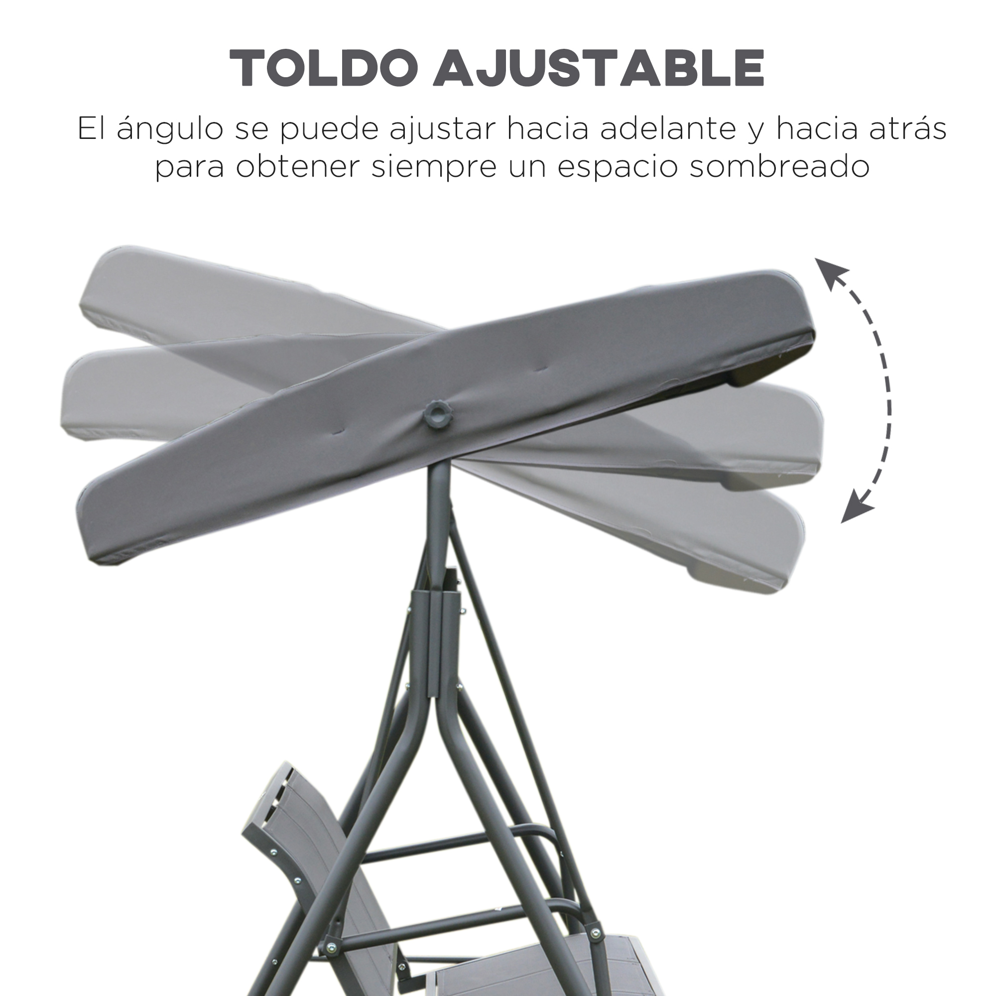 Balançoire de jardin 3 places avec toit ajustable et structure_voghion.com
