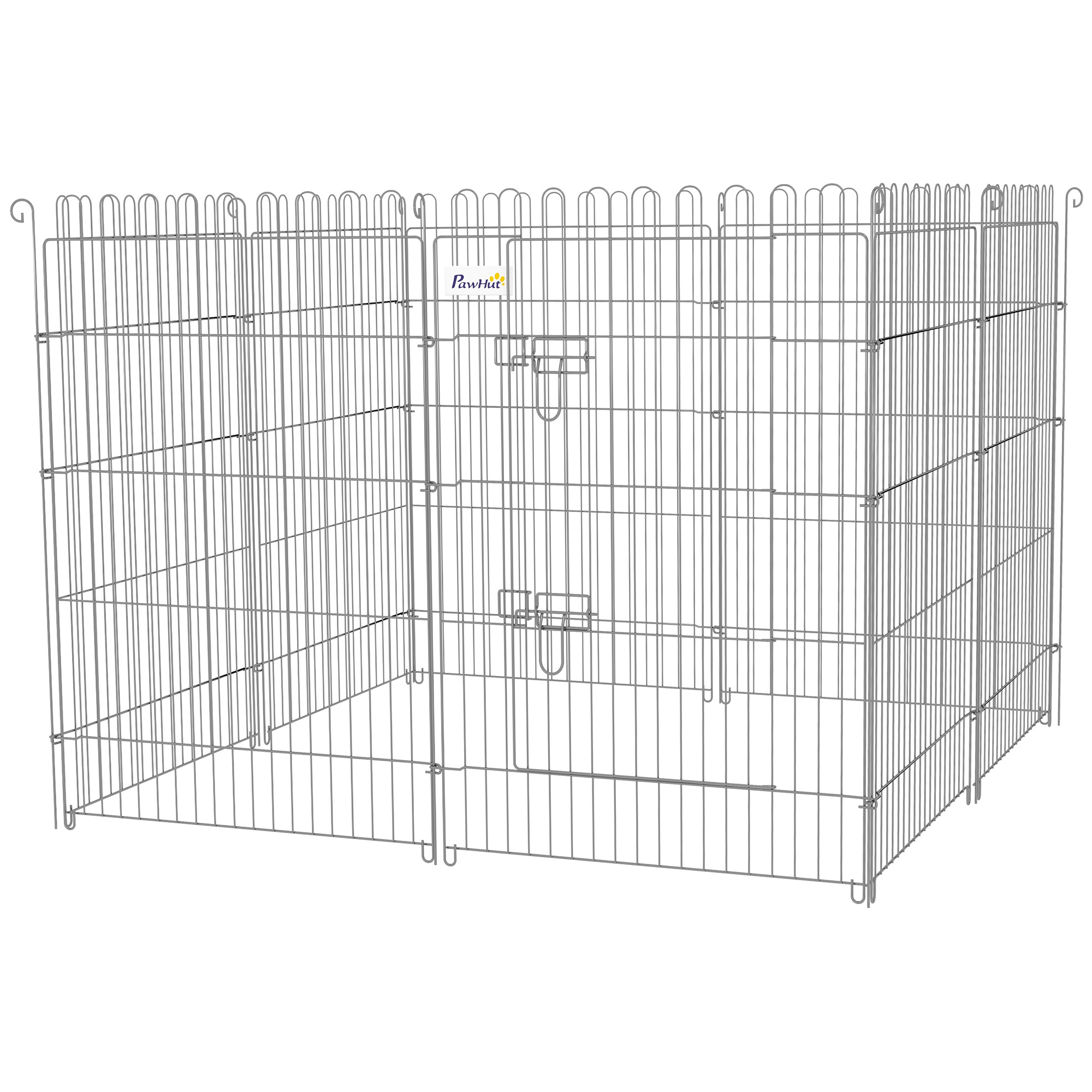 Valla Plegable Para Perros De 8 Piezas Con Puerta De Acero Plata_voghion.com