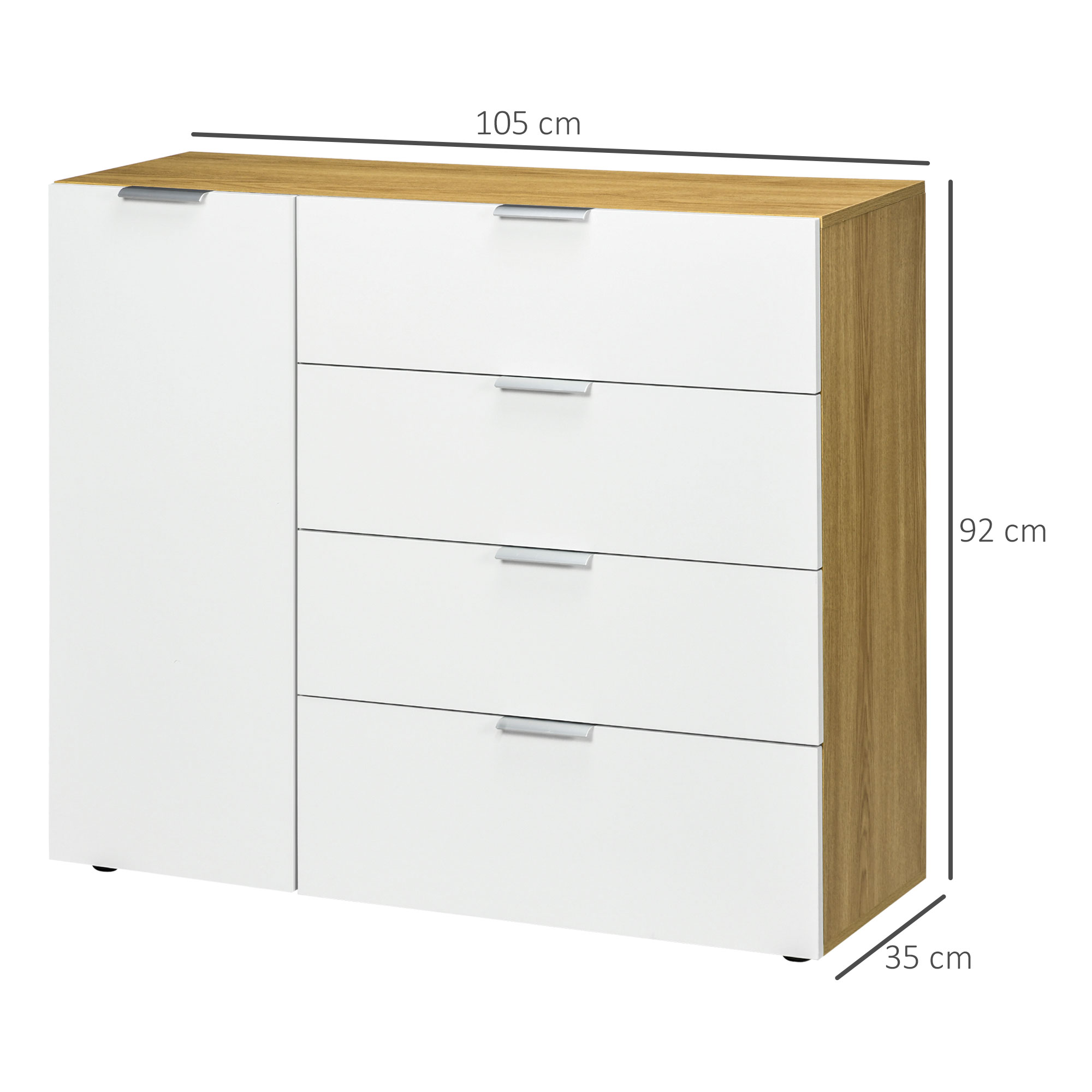 Sideboard Cabinet With 4 Drawers Cupboard And Adjustable Shelves_voghion.com