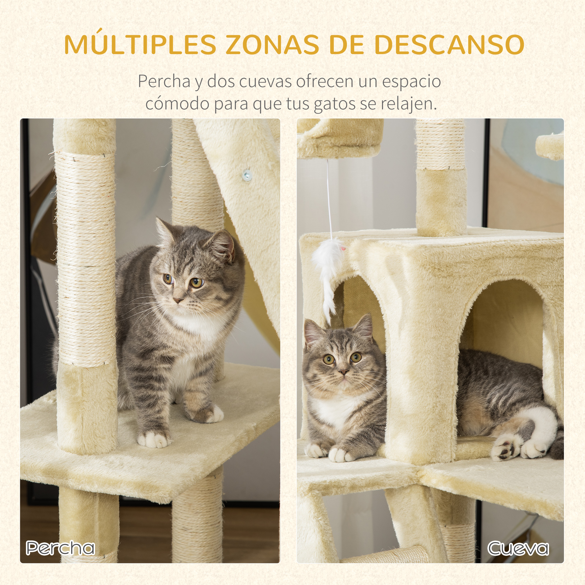 Large Cat Tree Scratcher With Platforms Caves And Toys Beige_voghion.com