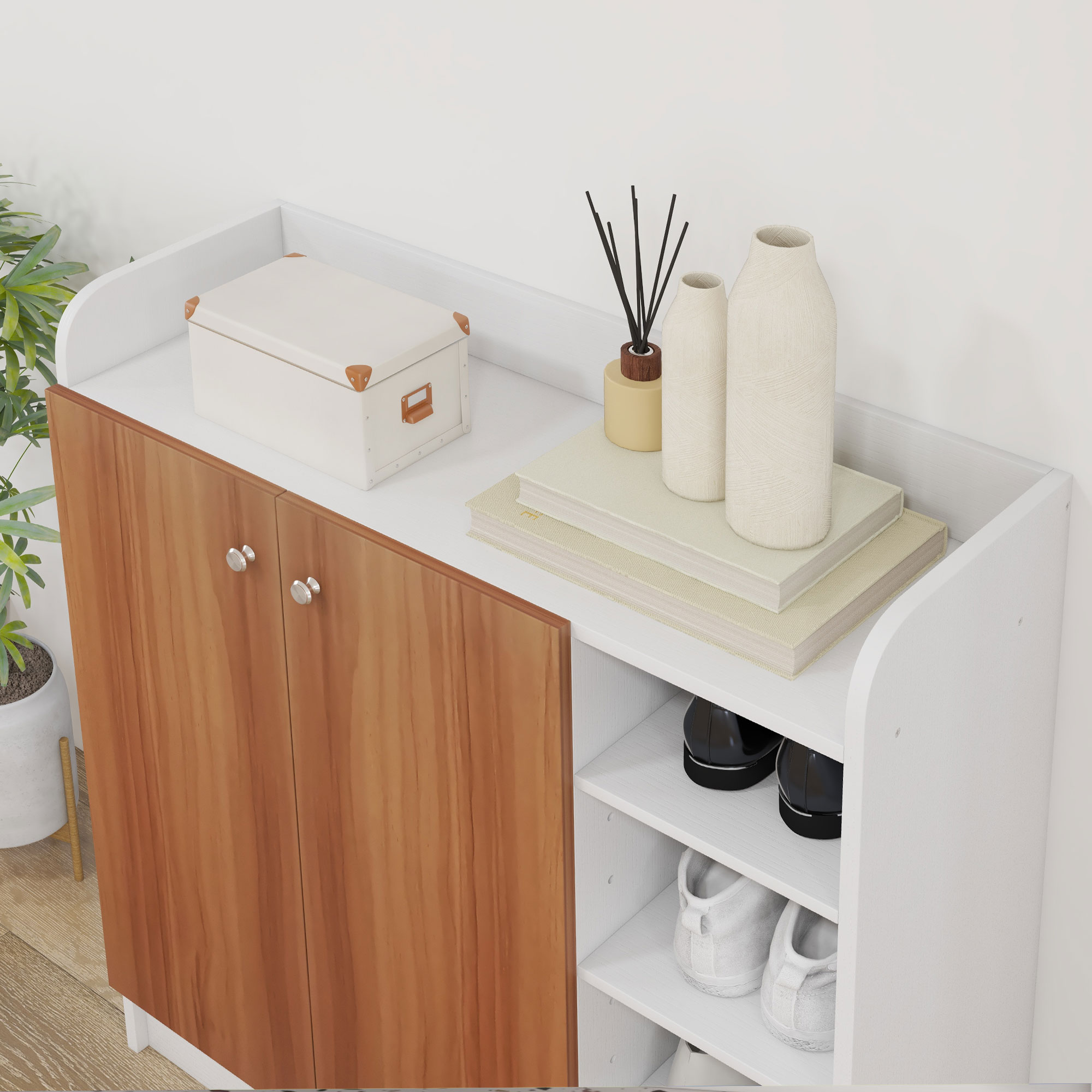 Modern Shoe Cabinet With 2 Doors And Adjustable Shelves Natural_voghion.com
