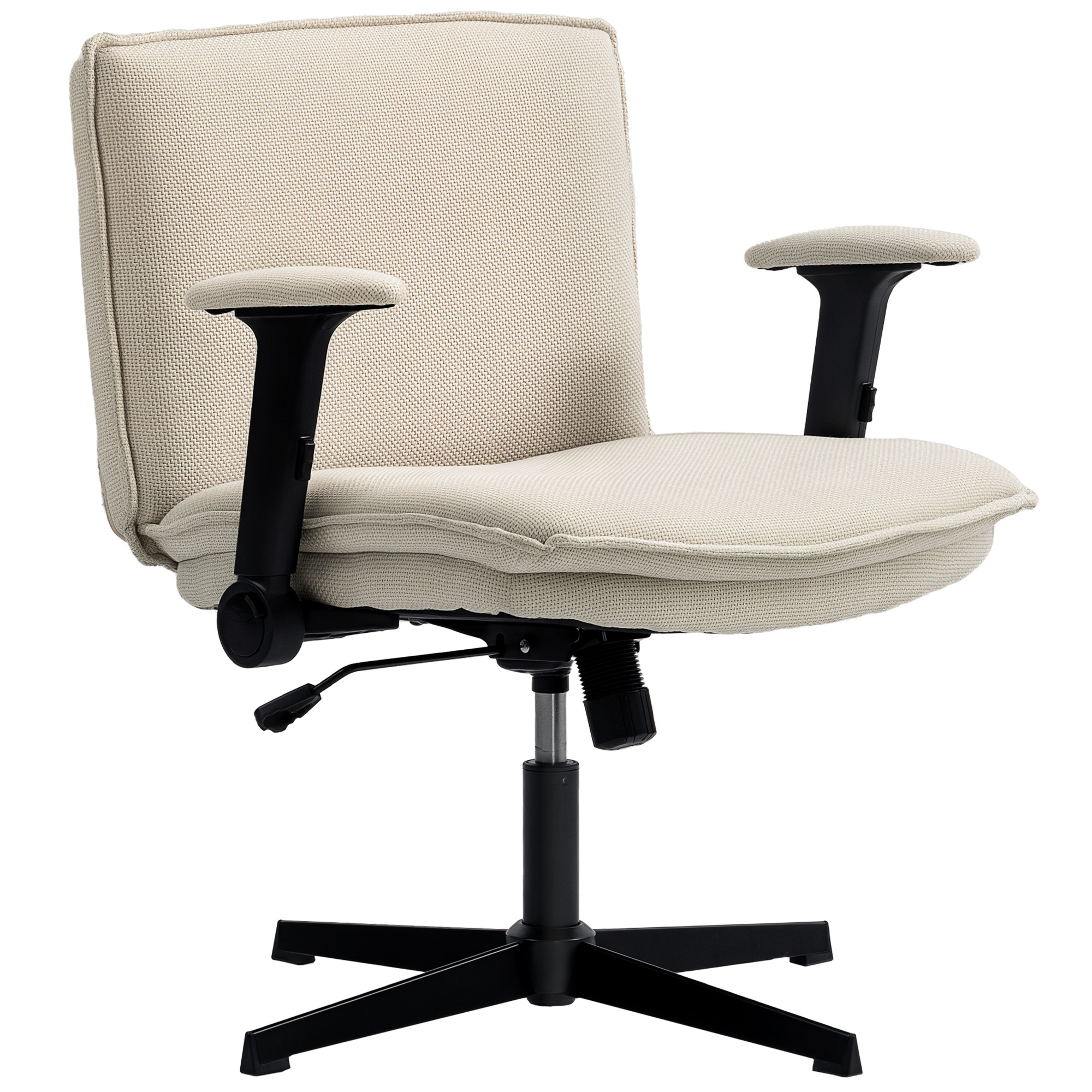 Fauteuil de bureau Irovami couleur crème – vue générale assiège large sans roulettes