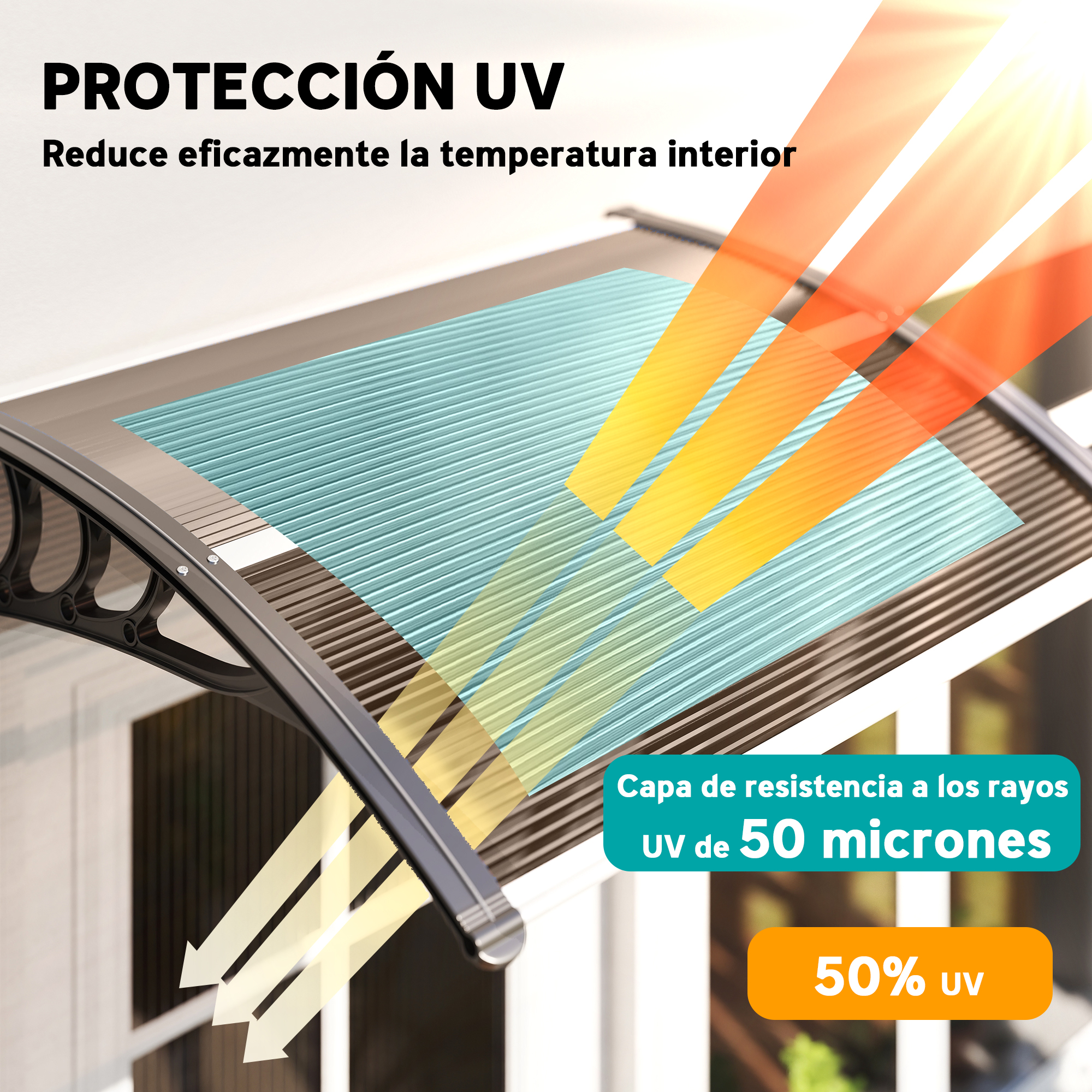 Marquesina para puerta y ventana con soporte de aluminio marrón_voghion.com