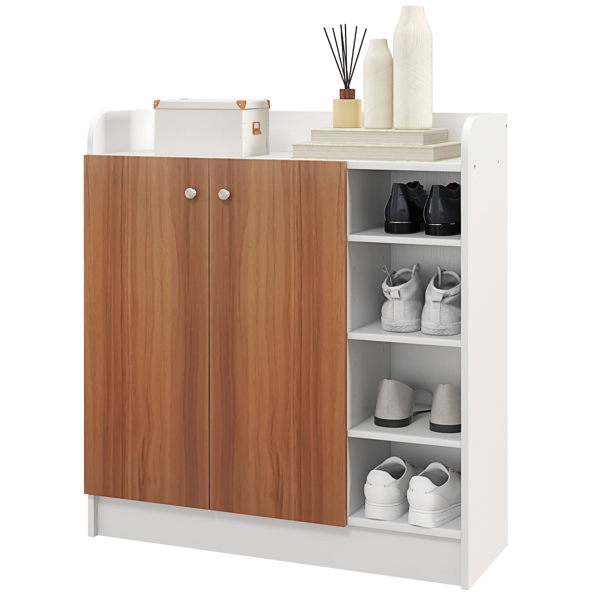 Modern Shoe Cabinet With 2 Doors And Adjustable Shelves Natural_voghion.com