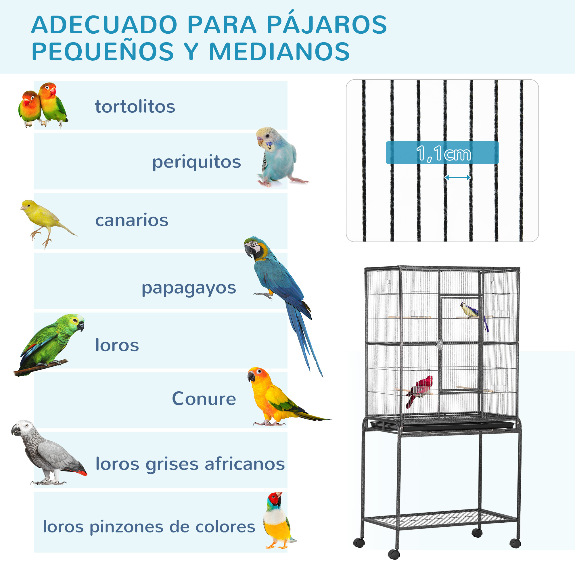 Bird Cage With Wheels Metal Aviary With Perches And Feeders Grey_voghion.com