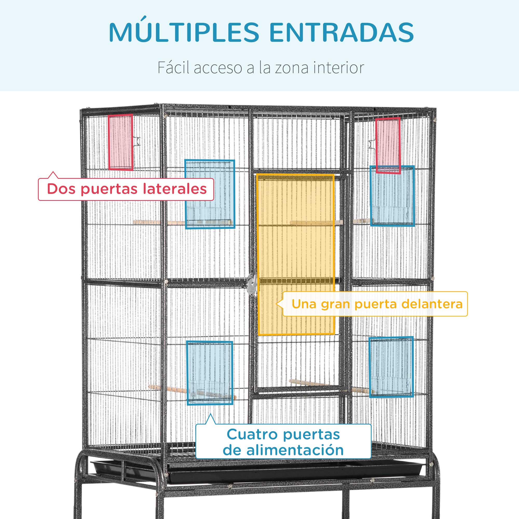 Bird Cage With Wheels Metal Aviary With Perches And Feeders Grey_voghion.com