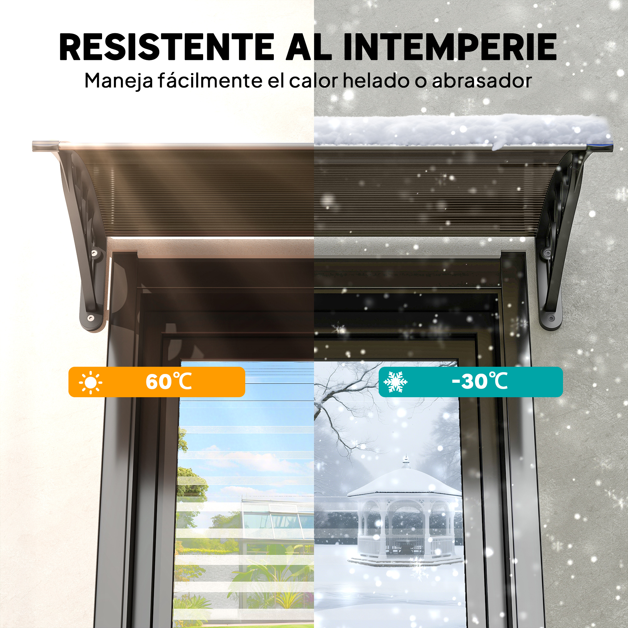 Marquesina para puerta y ventana con soporte de aluminio marrón_voghion.com
