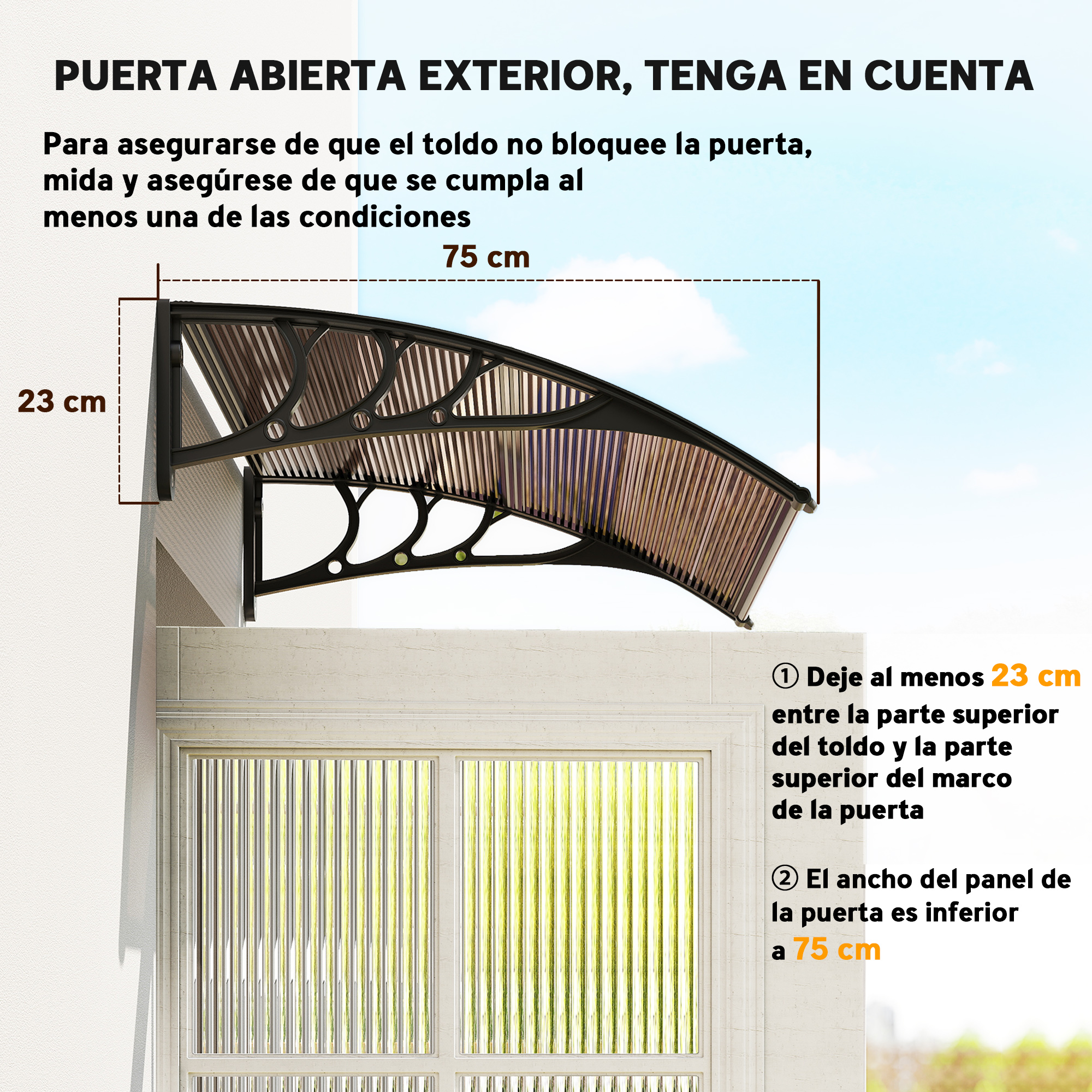 Marquesina para puerta y ventana con soporte de aluminio marrón_voghion.com