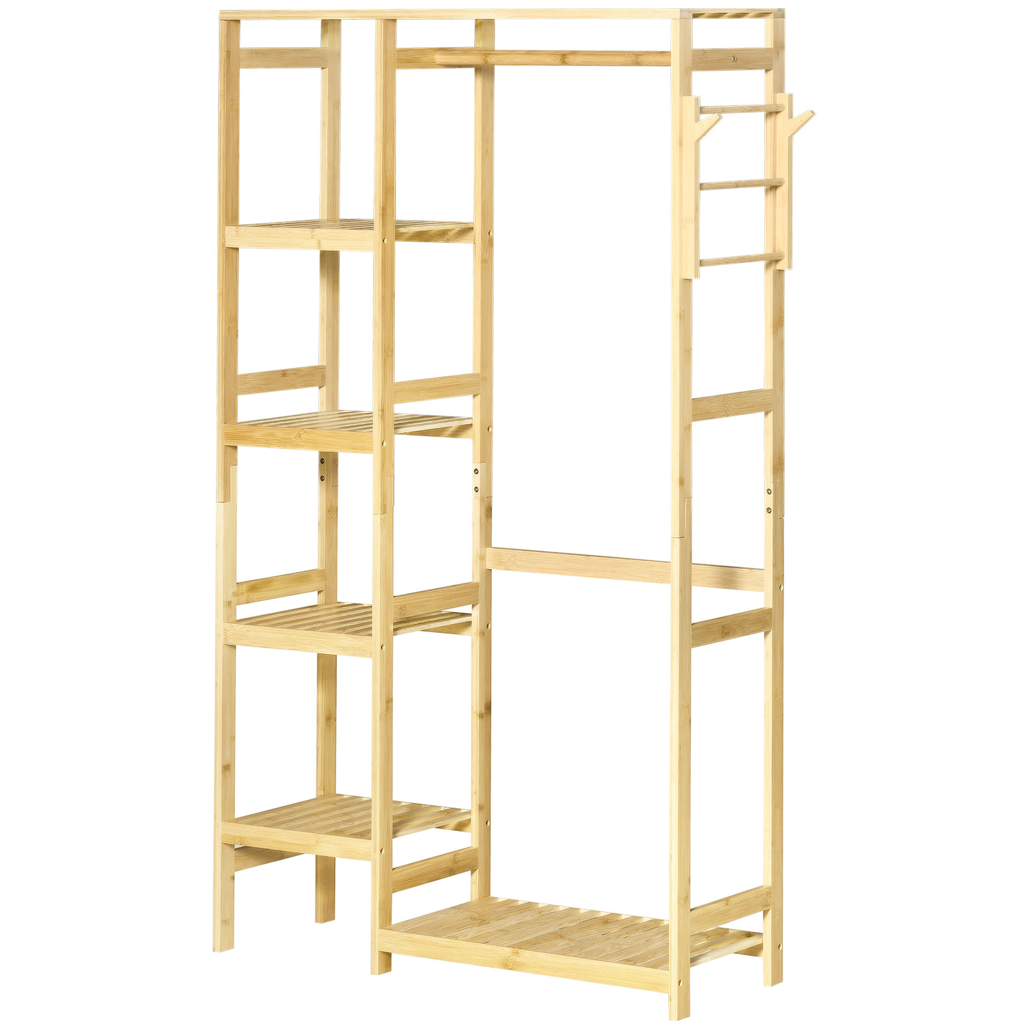 Appendiabiti in bambù con 4 ripiani e barra porta abiti naturale_voghion.com