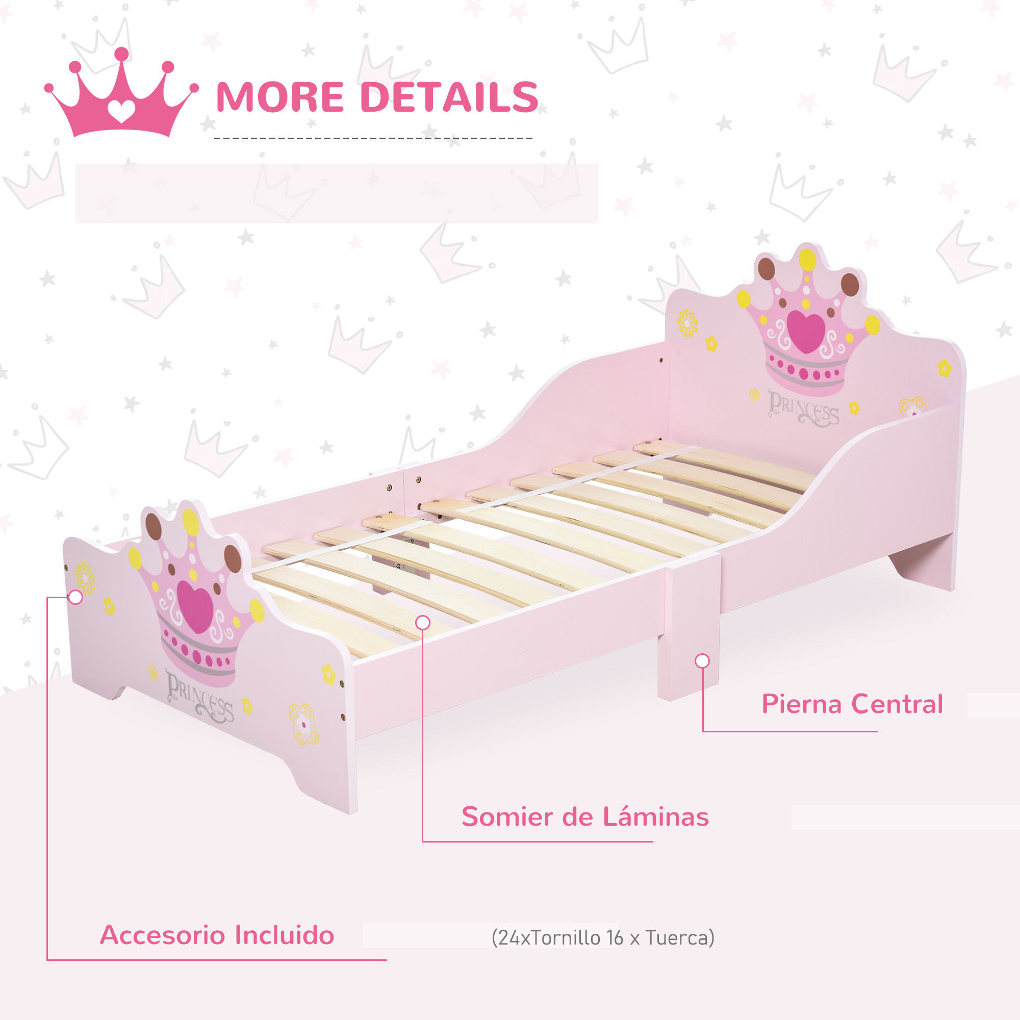 Toddler Crown Pattern Bed For Bedroom Pink_voghion.com