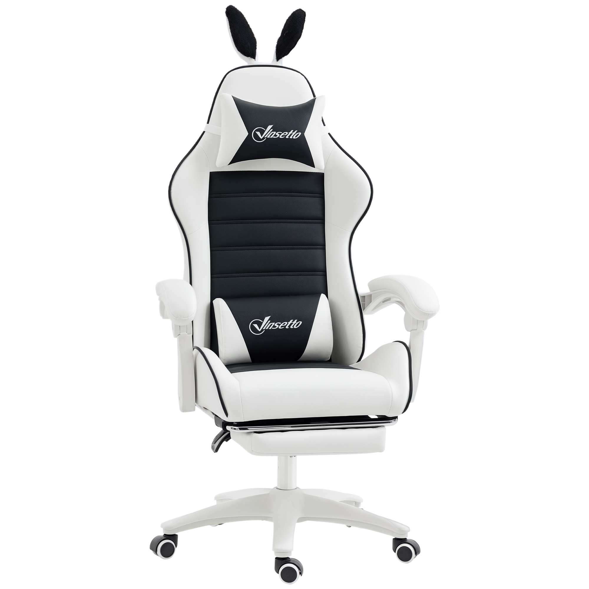 Silla Gaming Profesional De Cuero PU Con Altura Ajustable Inclinable 135° Reposacabezas 65x63x136-142 Cm Y Blanco_voghion.com