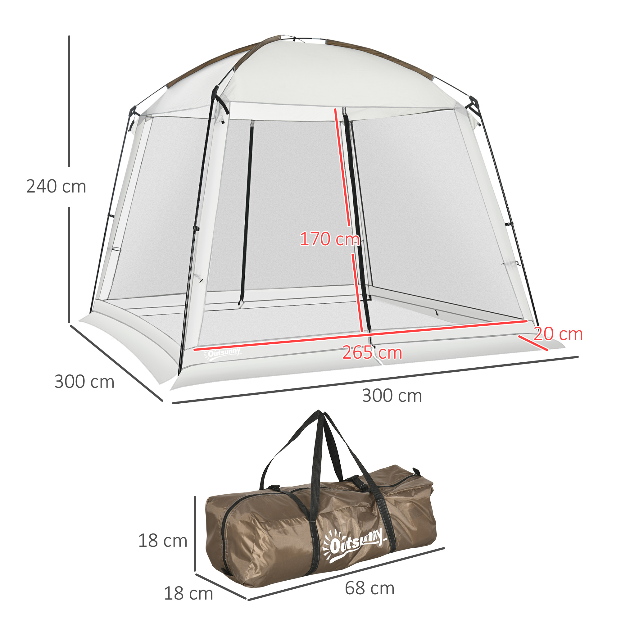 Carpa De Jardín 3x3 M Para 6-8 Personas Con 4 Mosquiteras Y 2 Puertas Protección UV50+ Con Bolsa De Transporte Blanco_ecoleips.com