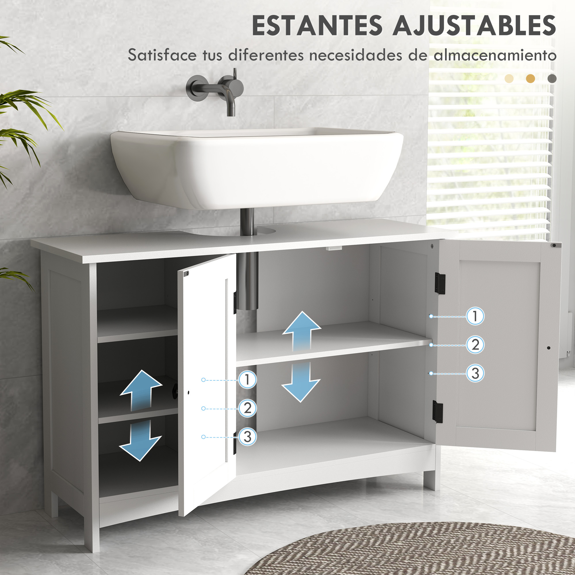 Bathroom Floor Cabinet With Two Doors And Adjustable Shelves White_voghion.com