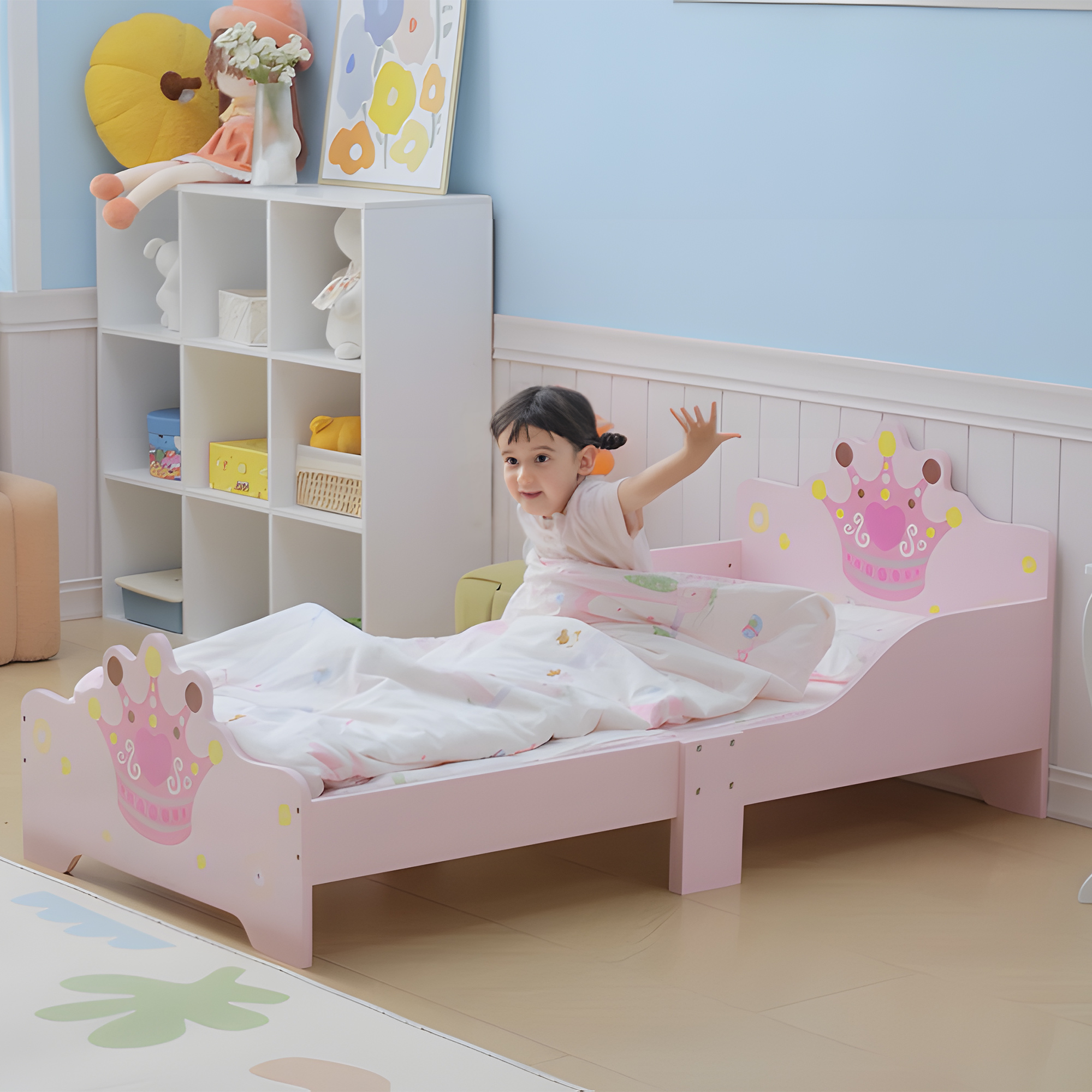 Toddler Crown Pattern Bed For Bedroom Pink_voghion.com