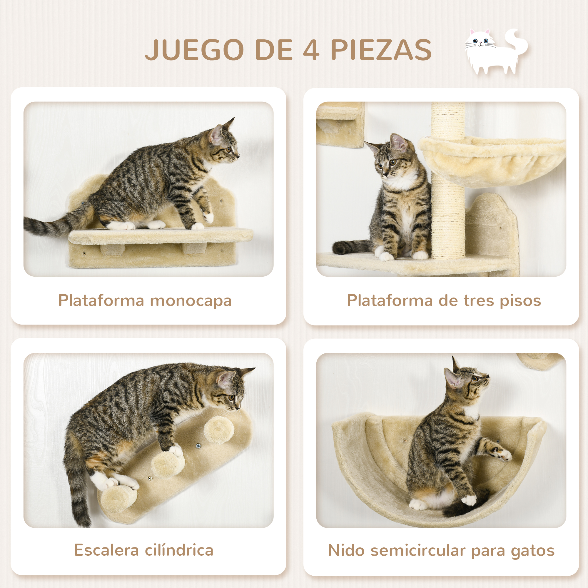 Set escalade mural pour chat 4 pièces étagères avec hamac_voghion.com