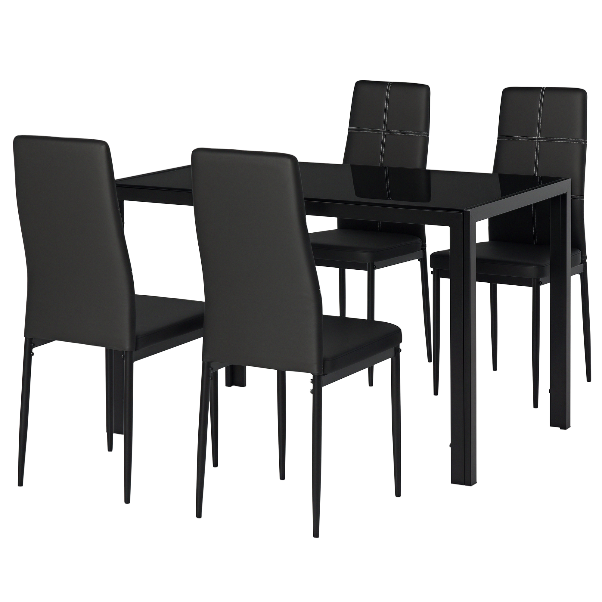 Conjunto De Comedor De Mesa Y 4 Sillas 5 Piezas Mesa Rectangular De Vidrio Templado Y Sillas Tapizadas En PU_voghion.com