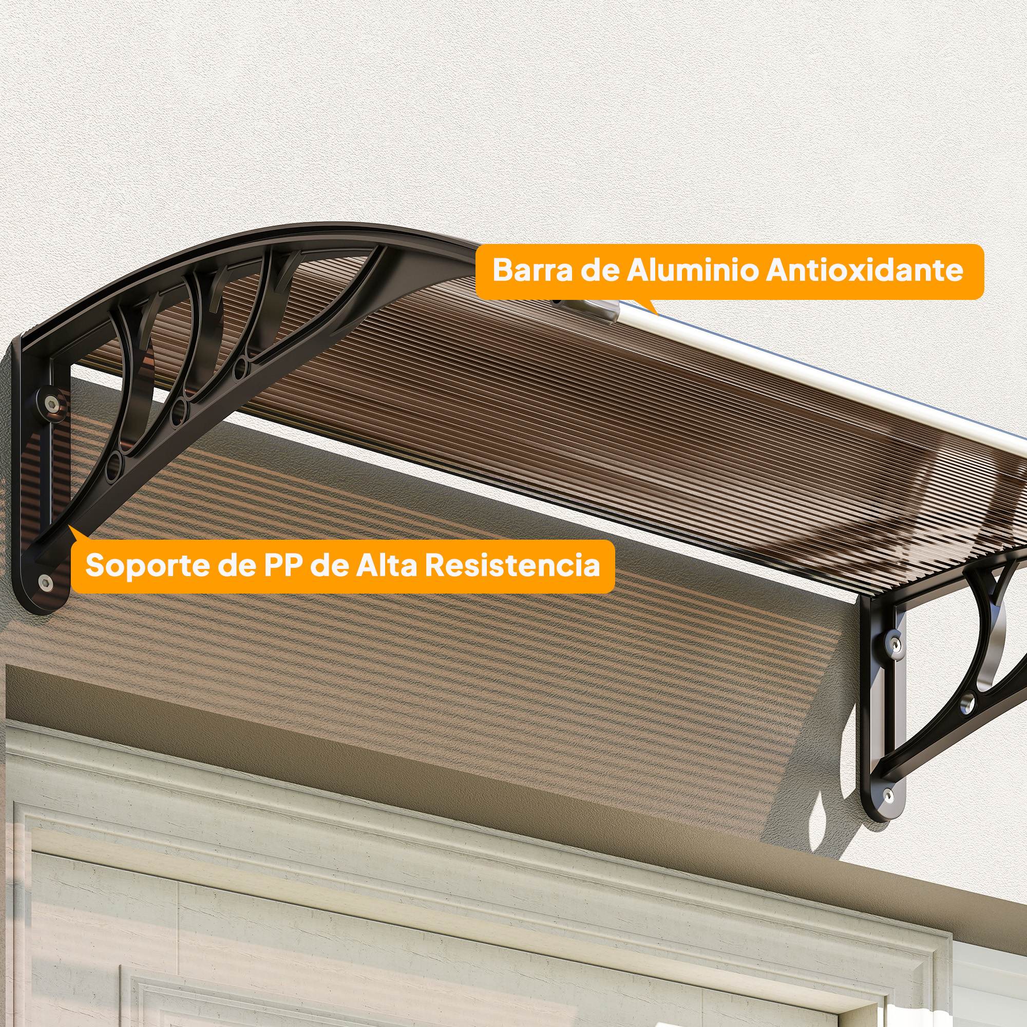Marquesina para puerta y ventana con soporte de aluminio marrón_voghion.com