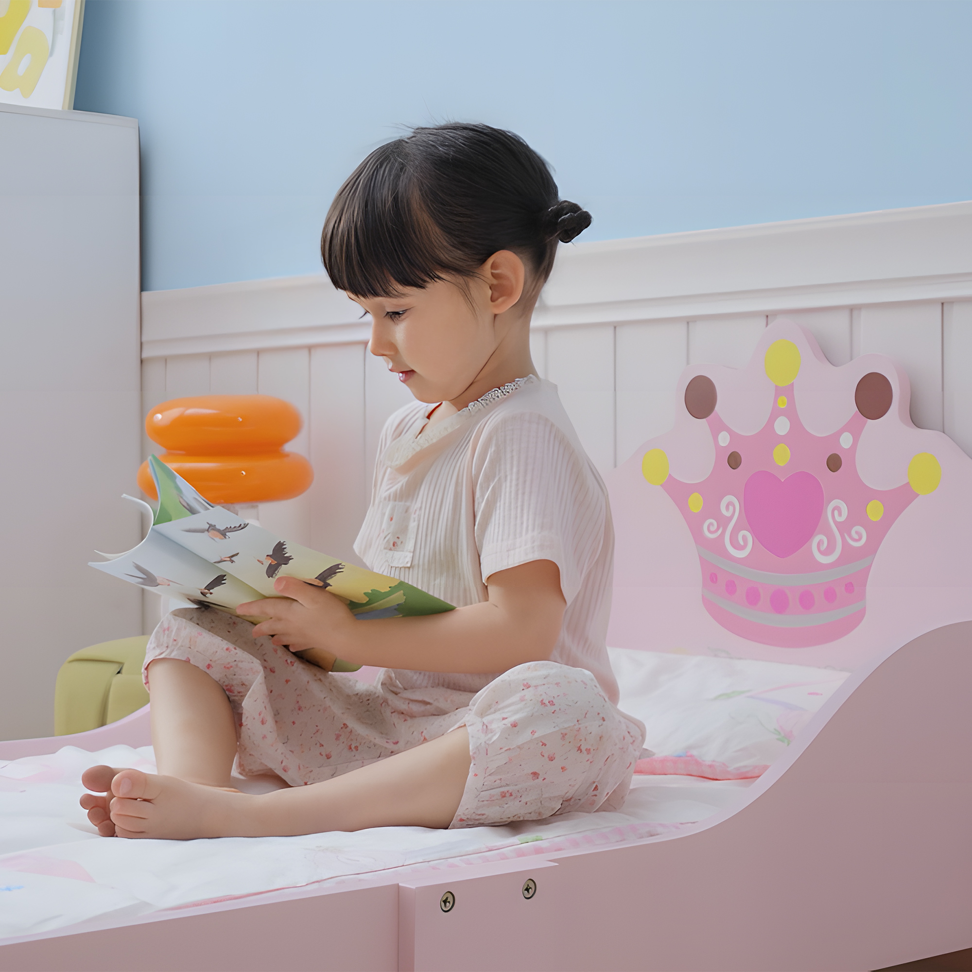Toddler Crown Pattern Bed For Bedroom Pink_voghion.com