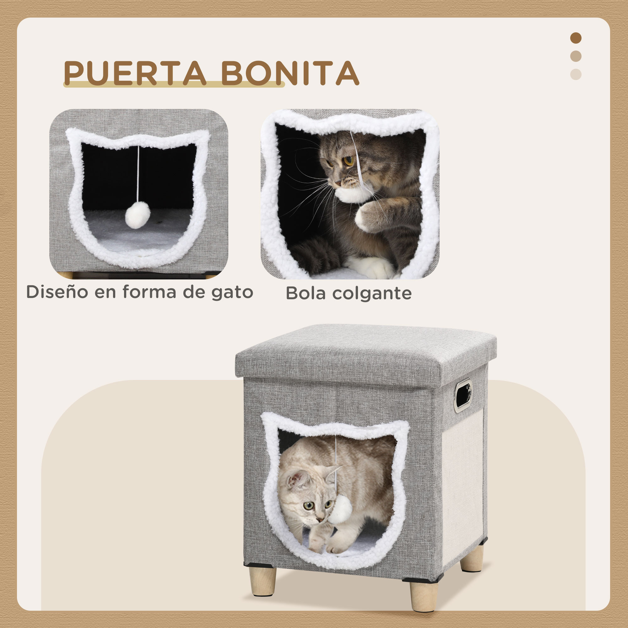 Cat Bed With Scratching Pad And Hanging Toy Removable Cushion_voghion.com