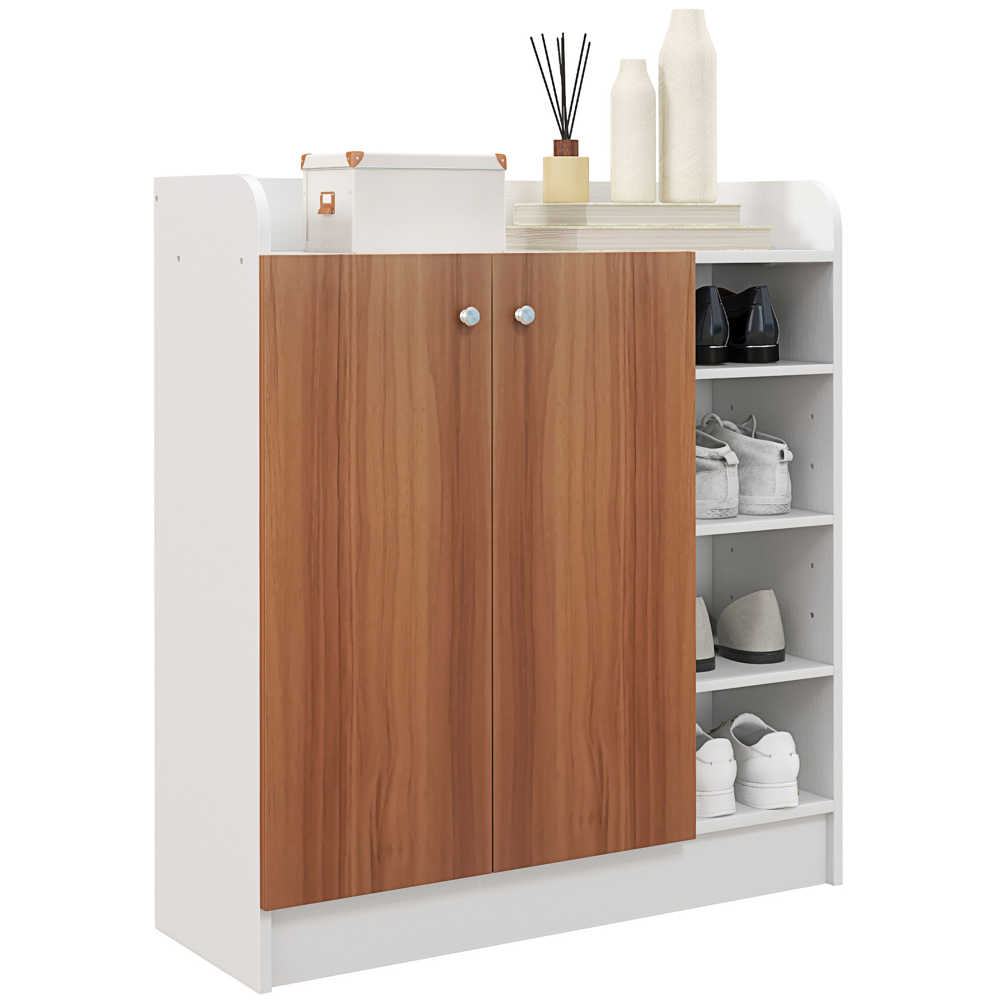 Modern Shoe Cabinet With 2 Doors And Adjustable Shelves Natural_voghion.com