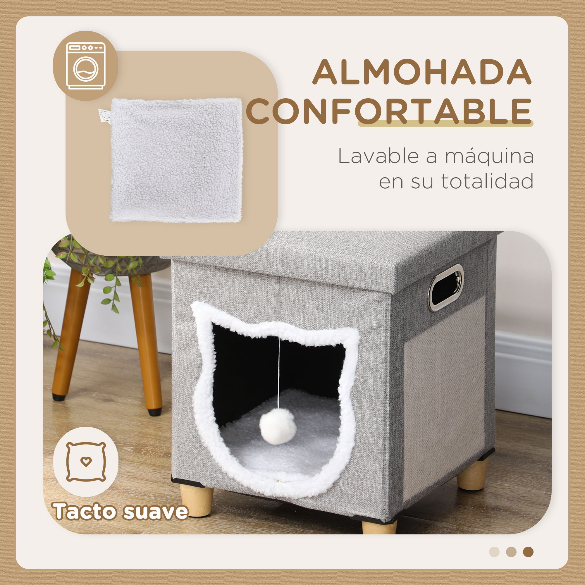 Cat Bed With Scratching Pad And Hanging Toy Removable Cushion_voghion.com