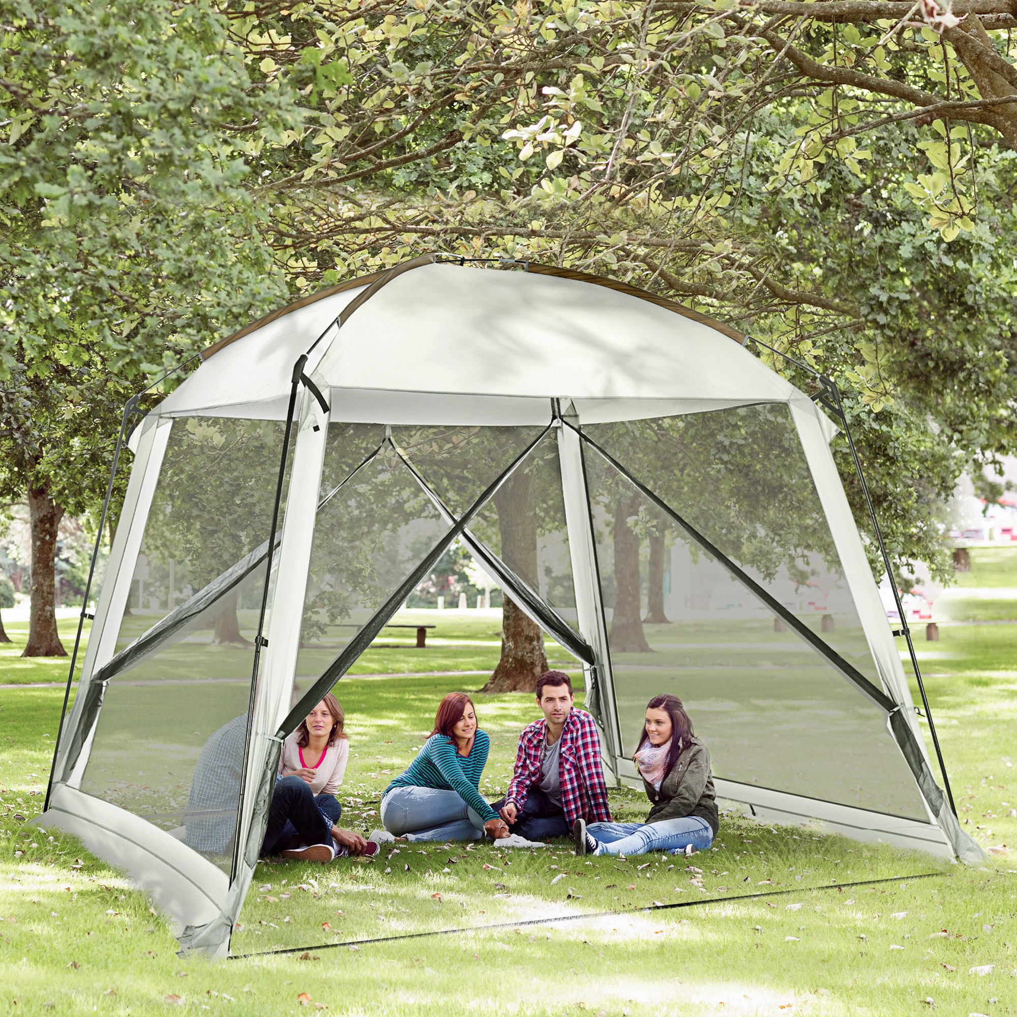 Carpa De Jardín 3x3 M Para 6-8 Personas Con 4 Mosquiteras Y 2 Puertas Protección UV50+ Con Bolsa De Transporte Blanco_ecoleips.com