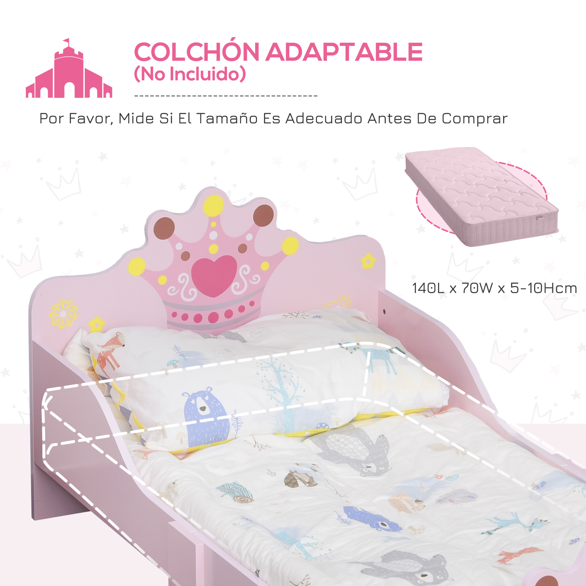 Toddler Crown Pattern Bed For Bedroom Pink_voghion.com