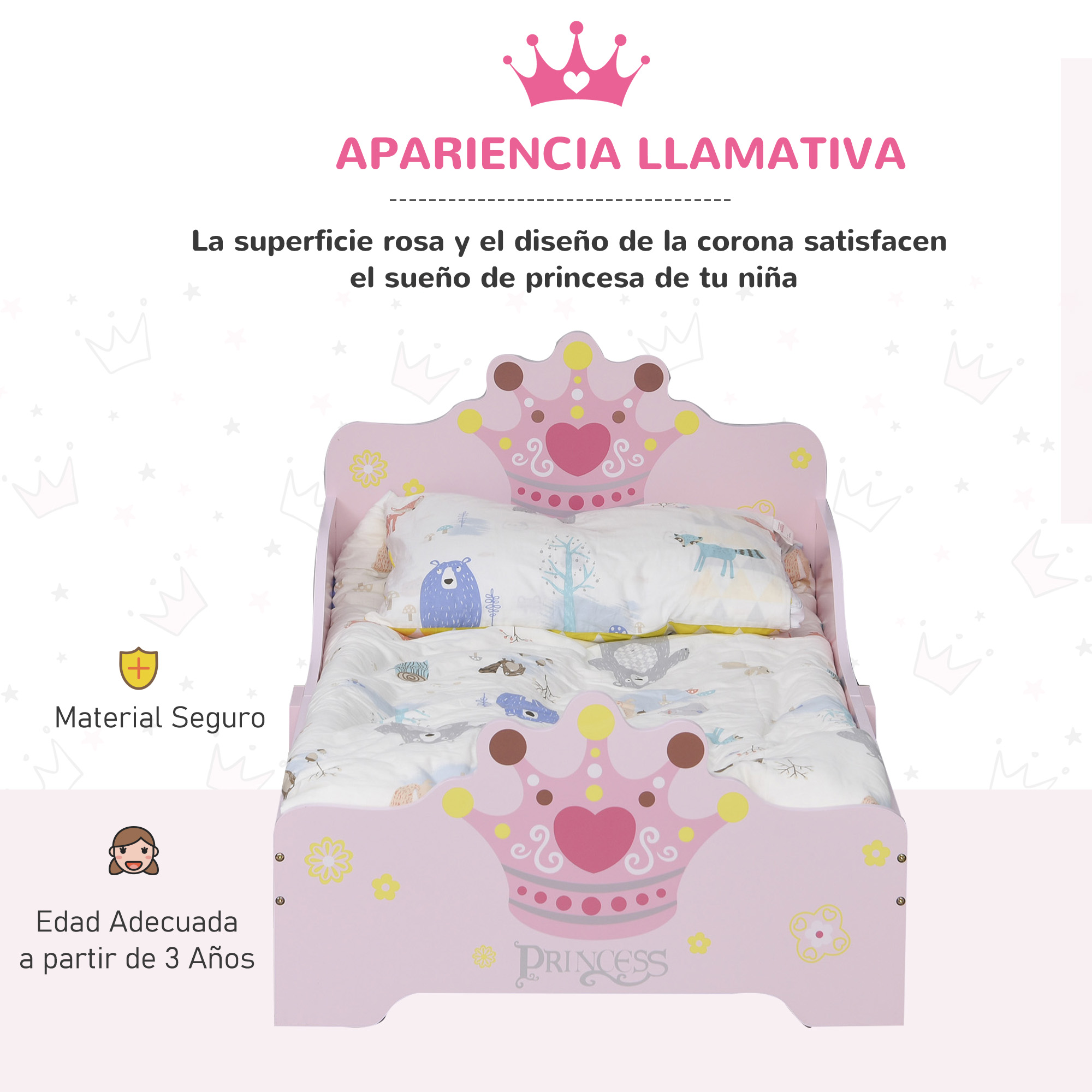Toddler Crown Pattern Bed For Bedroom Pink_voghion.com
