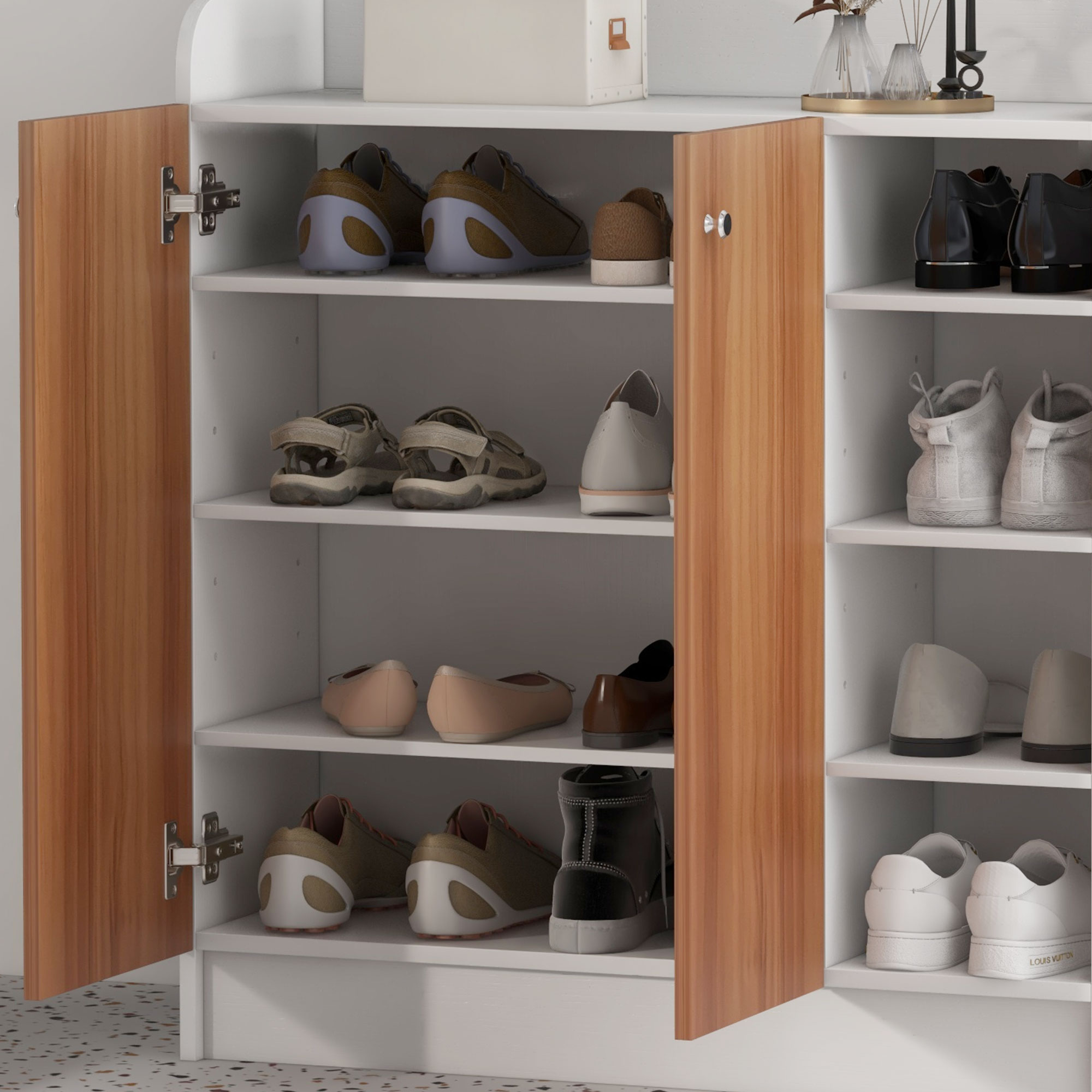 Modern Shoe Cabinet With 2 Doors And Adjustable Shelves Natural_voghion.com