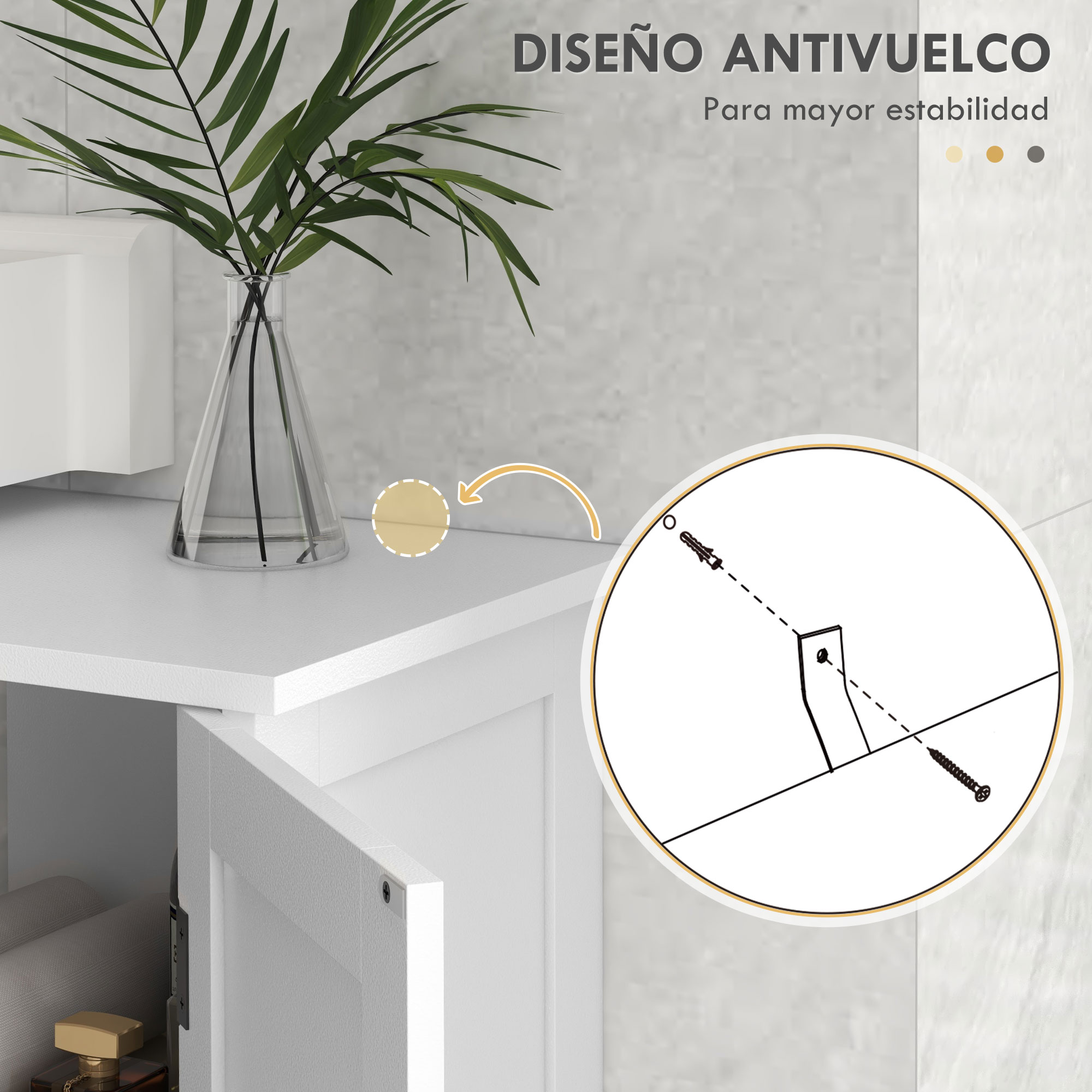 Bathroom Floor Cabinet With Two Doors And Adjustable Shelves White_voghion.com