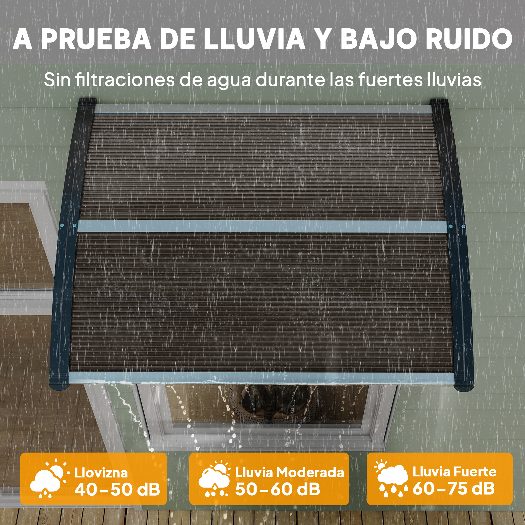 Marquesina para puerta y ventana con soporte de aluminio marrón_voghion.com