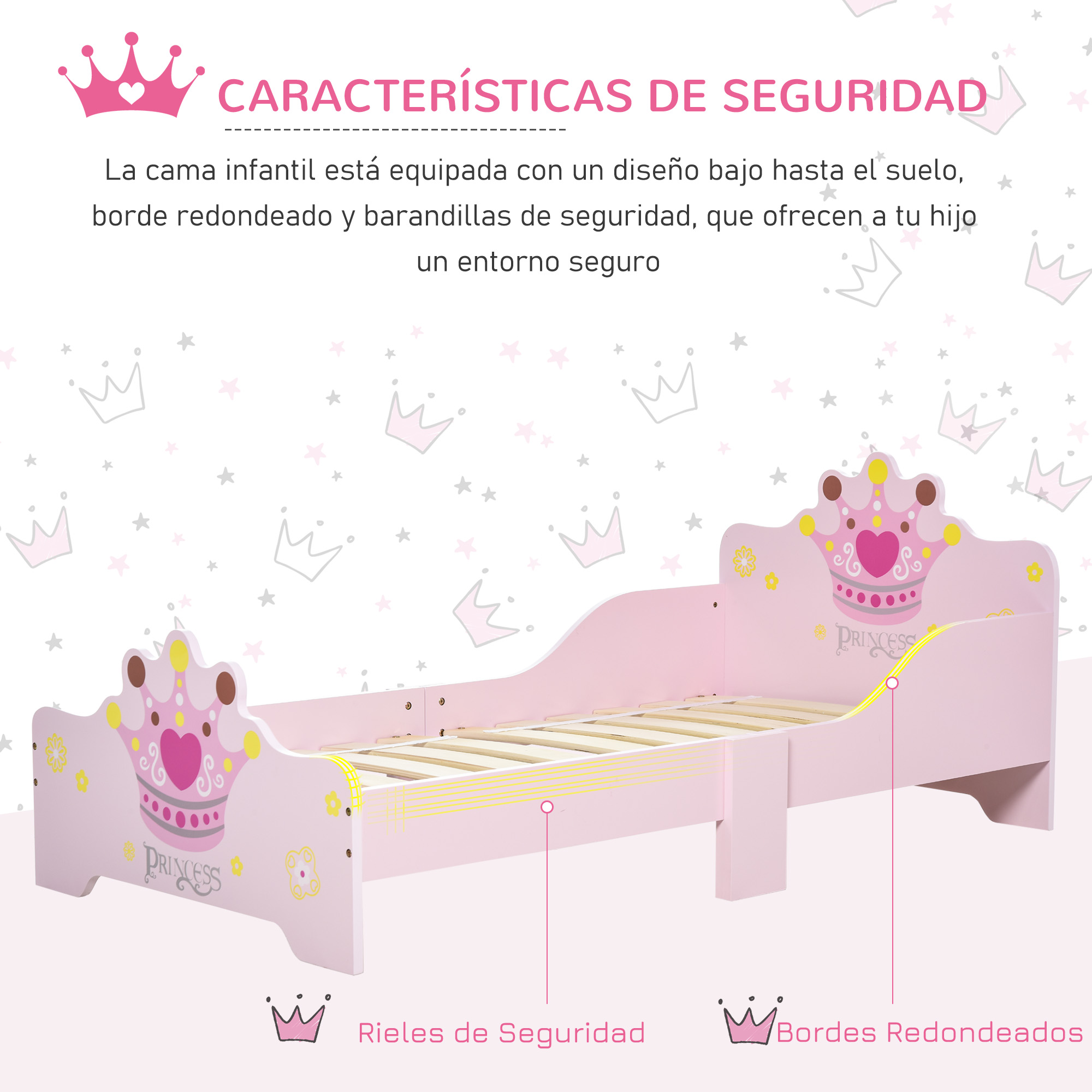 Toddler Crown Pattern Bed For Bedroom Pink_voghion.com