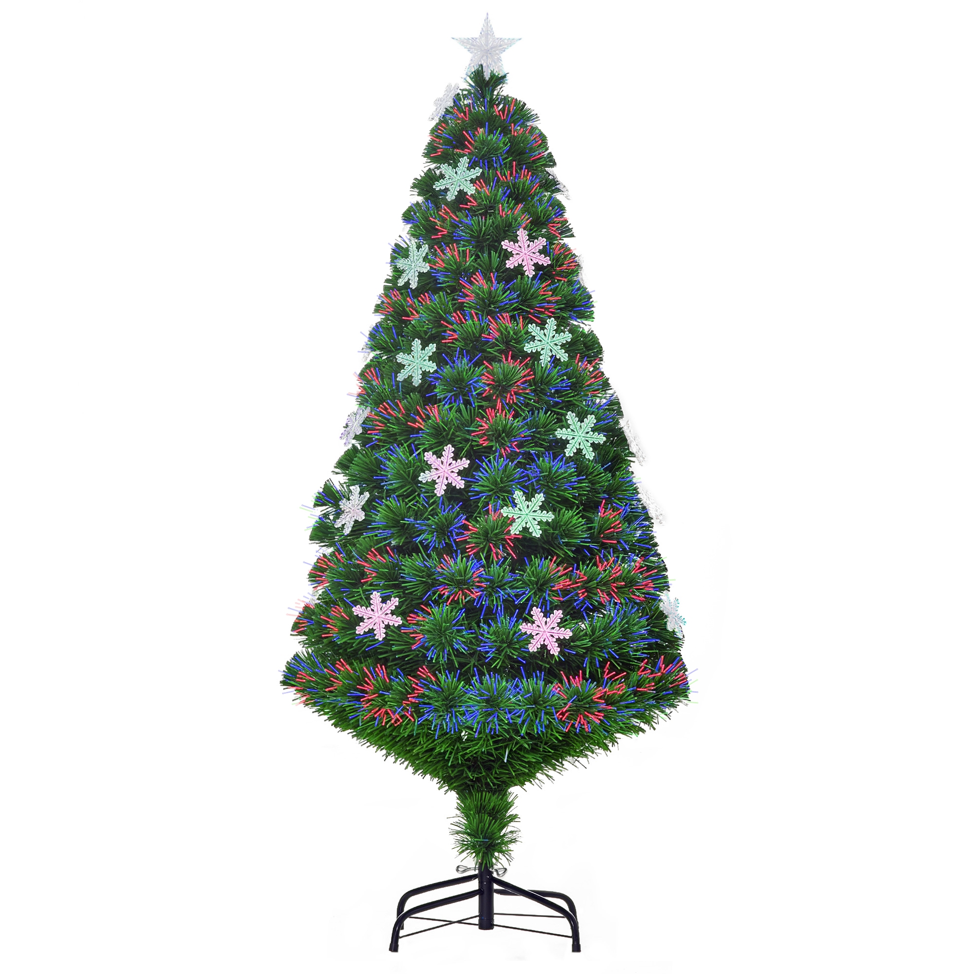 Árbol De Navidad Artificial 150cm Con Luces LED Copos De Nieve Y Fibra Óptica Decoración Navideña Con Luces Multicolor_voghion.com