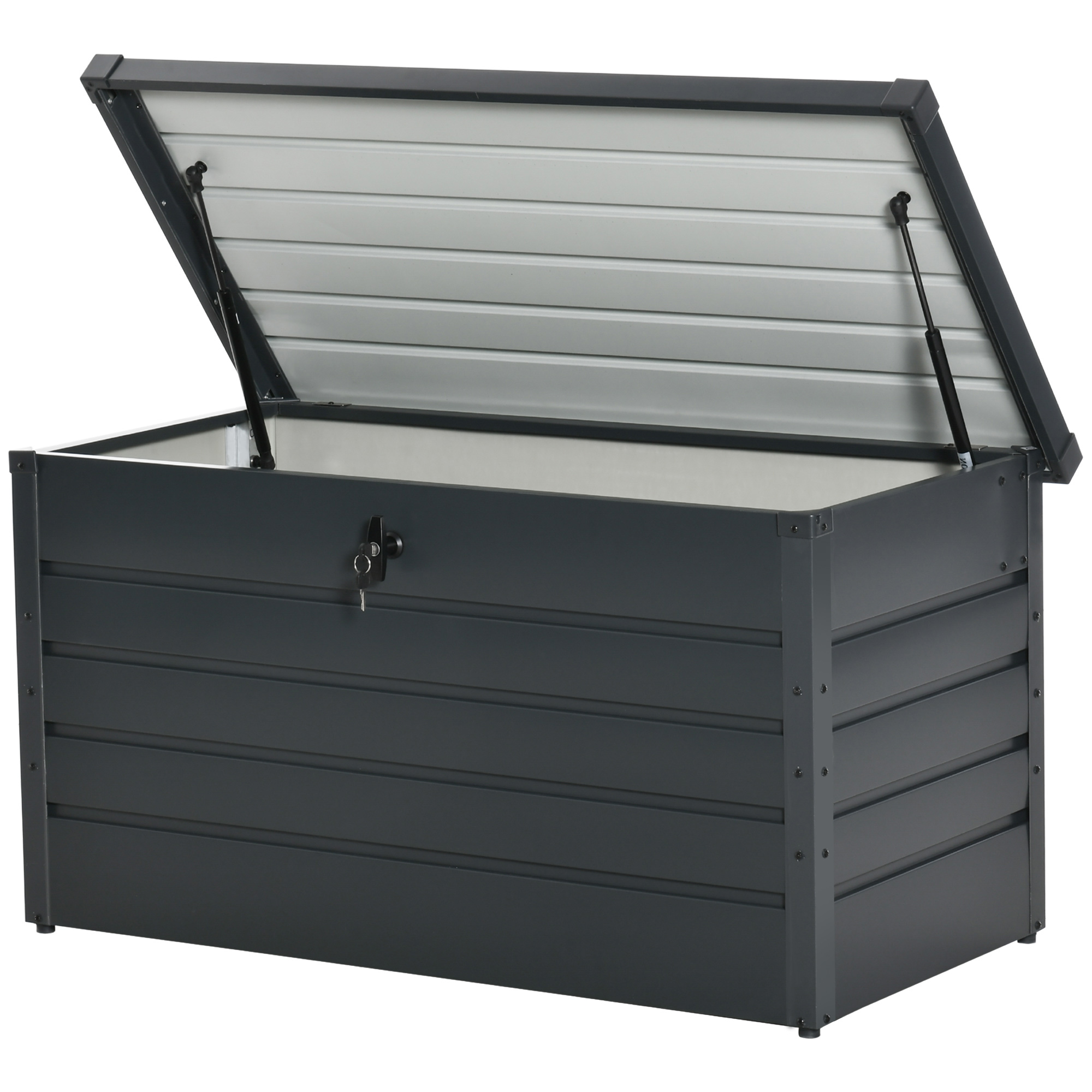 Descripción general de la caja de almacenamiento de jardín de acero gris de 311 litros