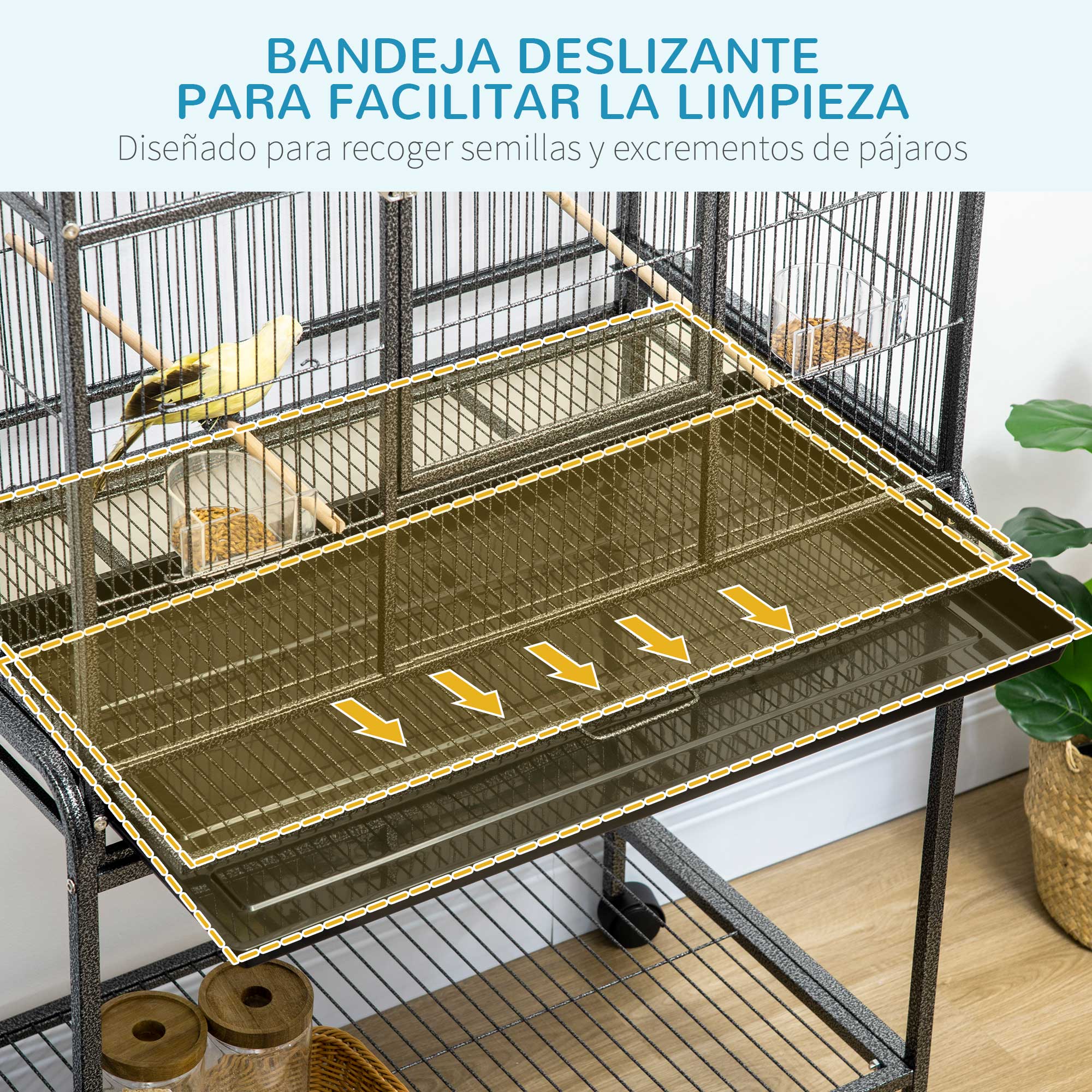 Bird Cage With Wheels Metal Aviary With Perches And Feeders Grey_voghion.com