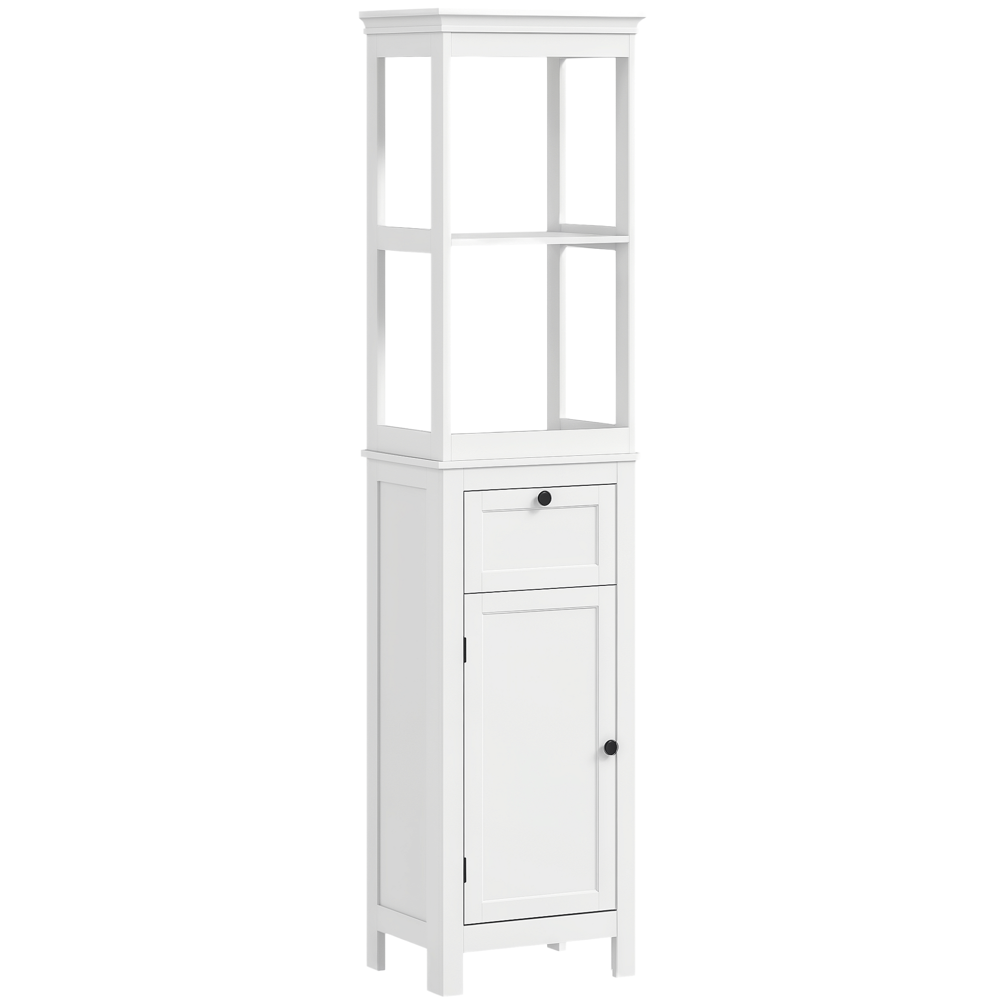 Mueble De Baño Con Cajón Puerta Estante Ajustable Y 2 Compartimientos Armario De Baño Moderno 40x30x165 Cm Blanco_voghion.com