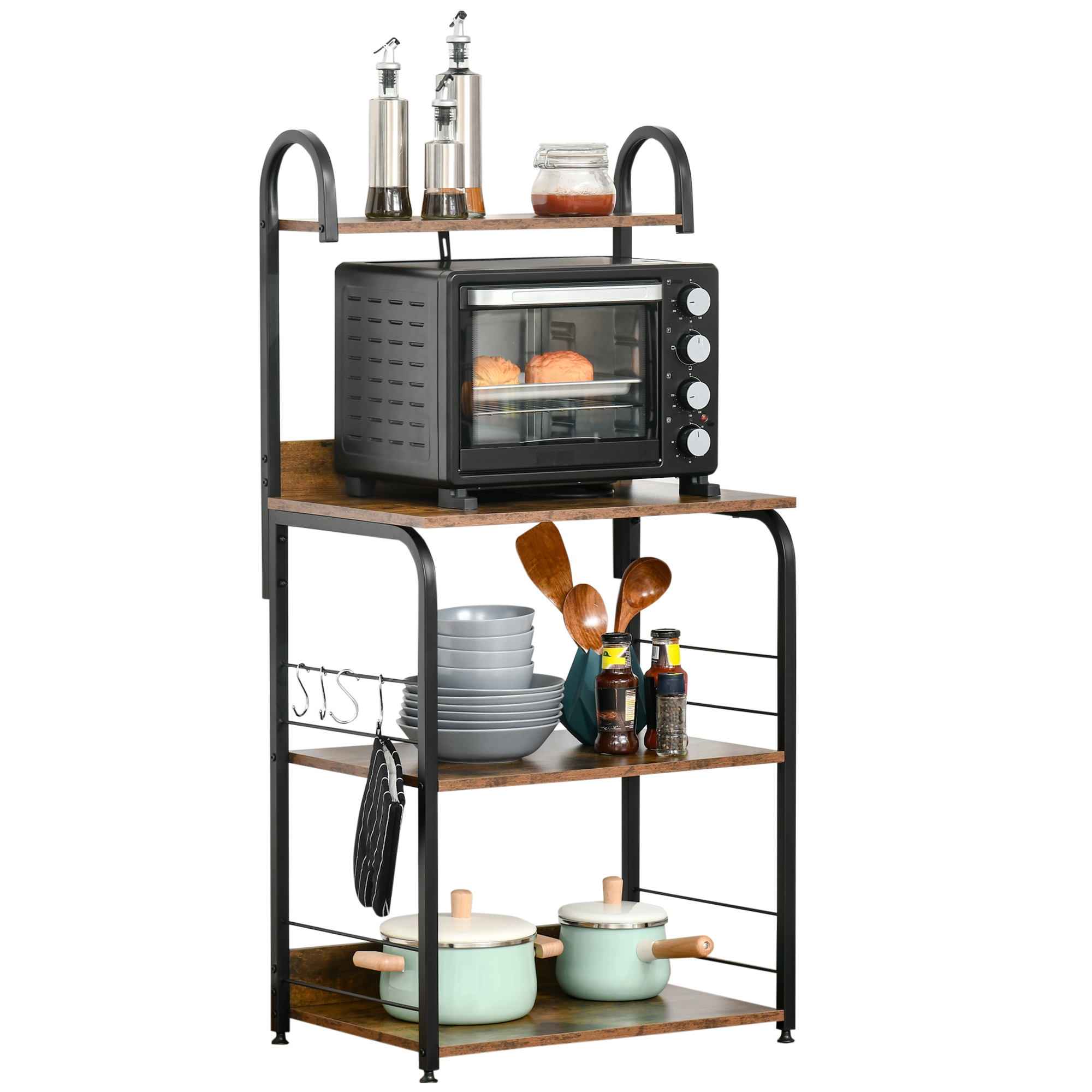 Esstantería De Cocina De 4 Niveles Con Ganchos Esstantería Para Microondas 60x40x125 Cm Marrón Rústico Y_voghion.com